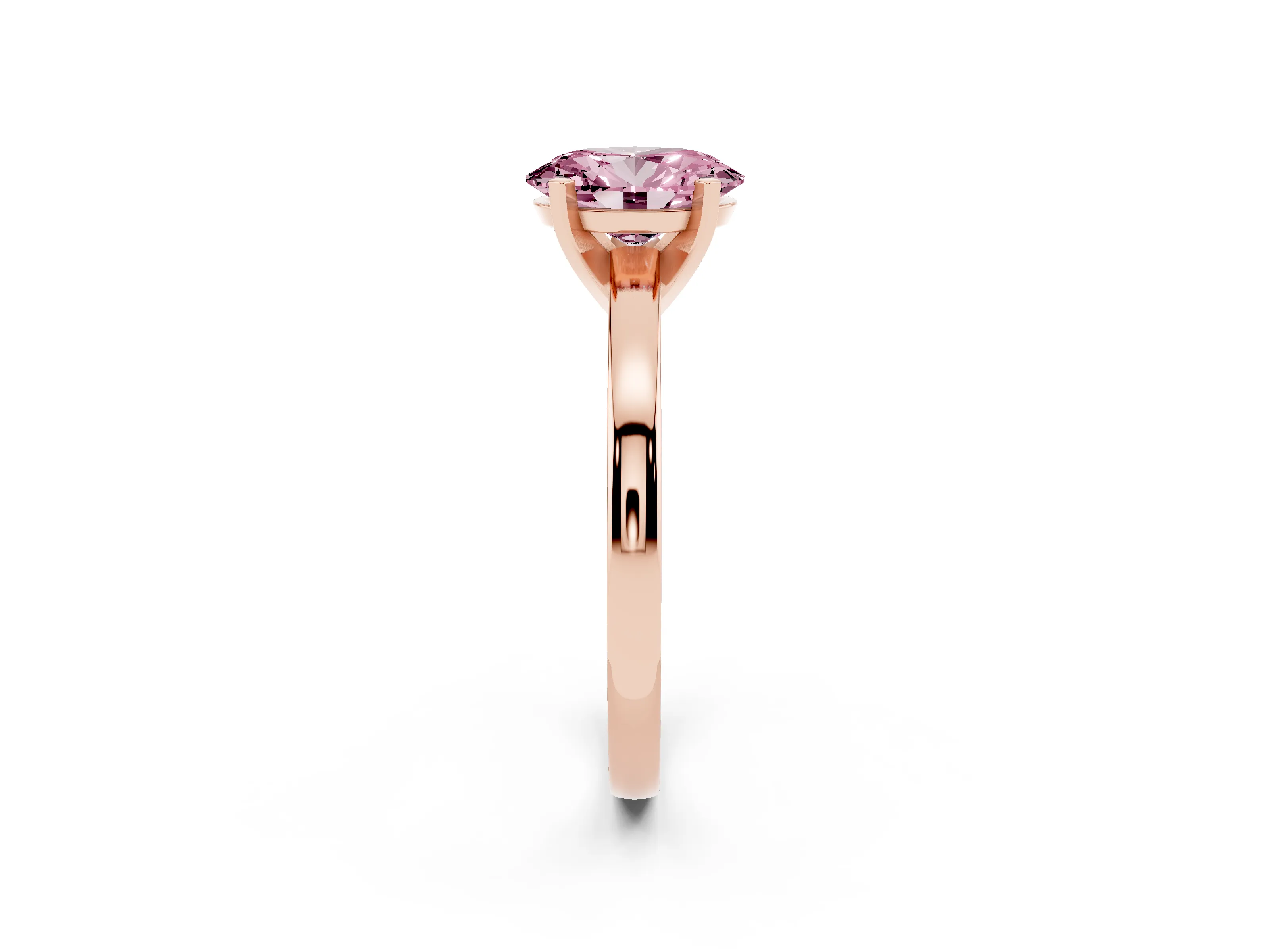 Fancy Pink Oval Cut Diamond Solitaire Engagement Ring Set in Rose gold with Prong Setting on a Classic Band