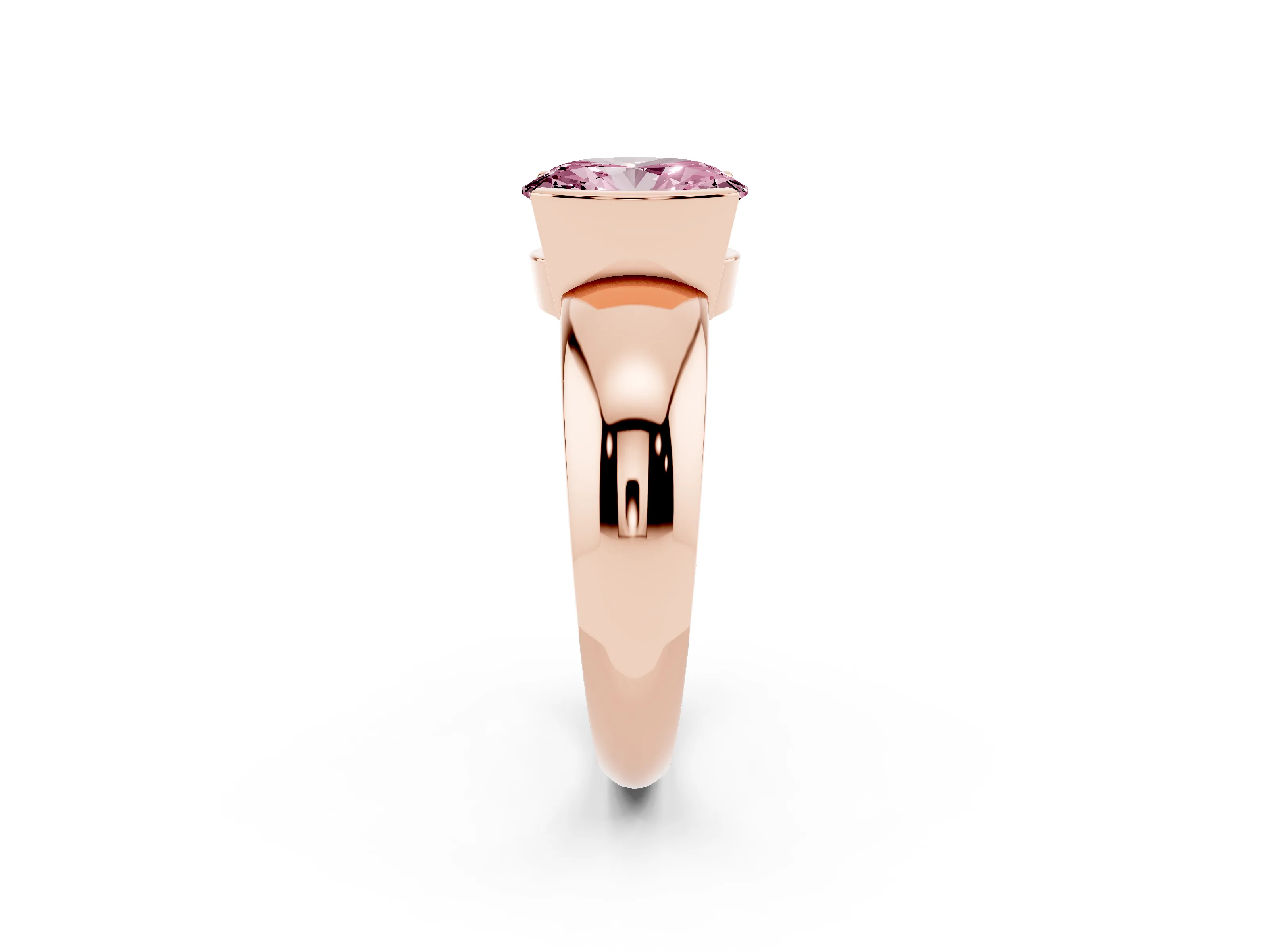 Fancy Pink Oval Cut Diamond Solitaire Tension Set Ring Set in Rose gold with Wide Band