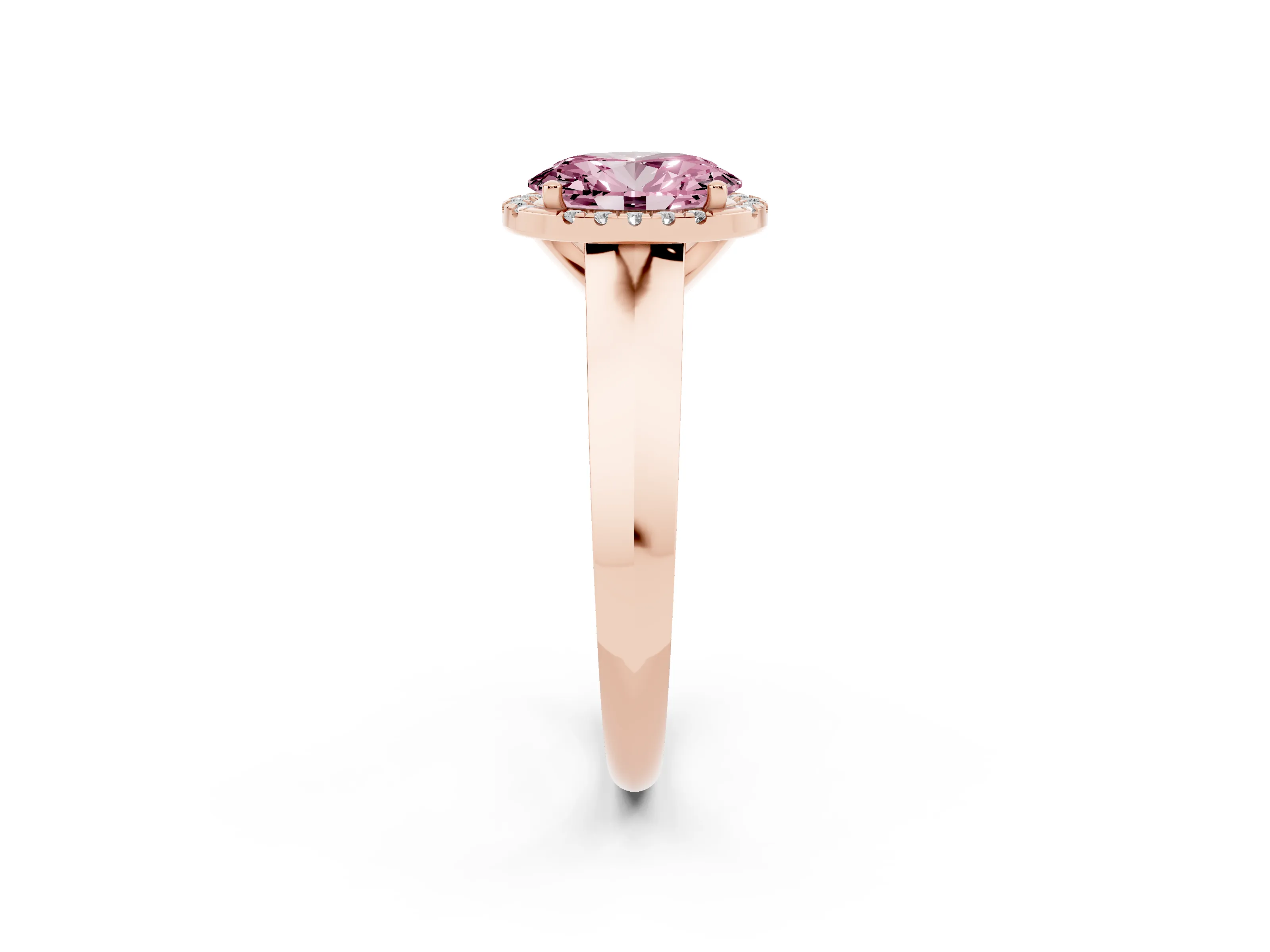 Fancy Pink Oval Cut Diamond Halo Ring Set in Rose gold with Cathedral Band and Prong Setting