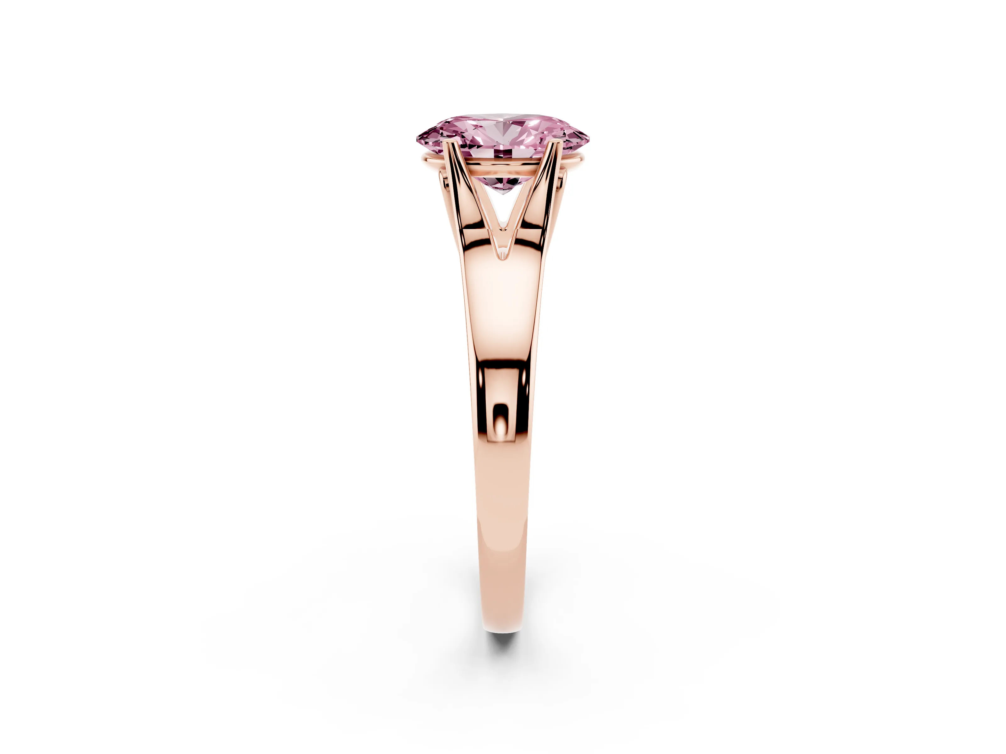 Fancy Pink Oval Cut Diamond Solitaire Ring Set in Rose gold with Arched Cathedral Band and Prong Setting