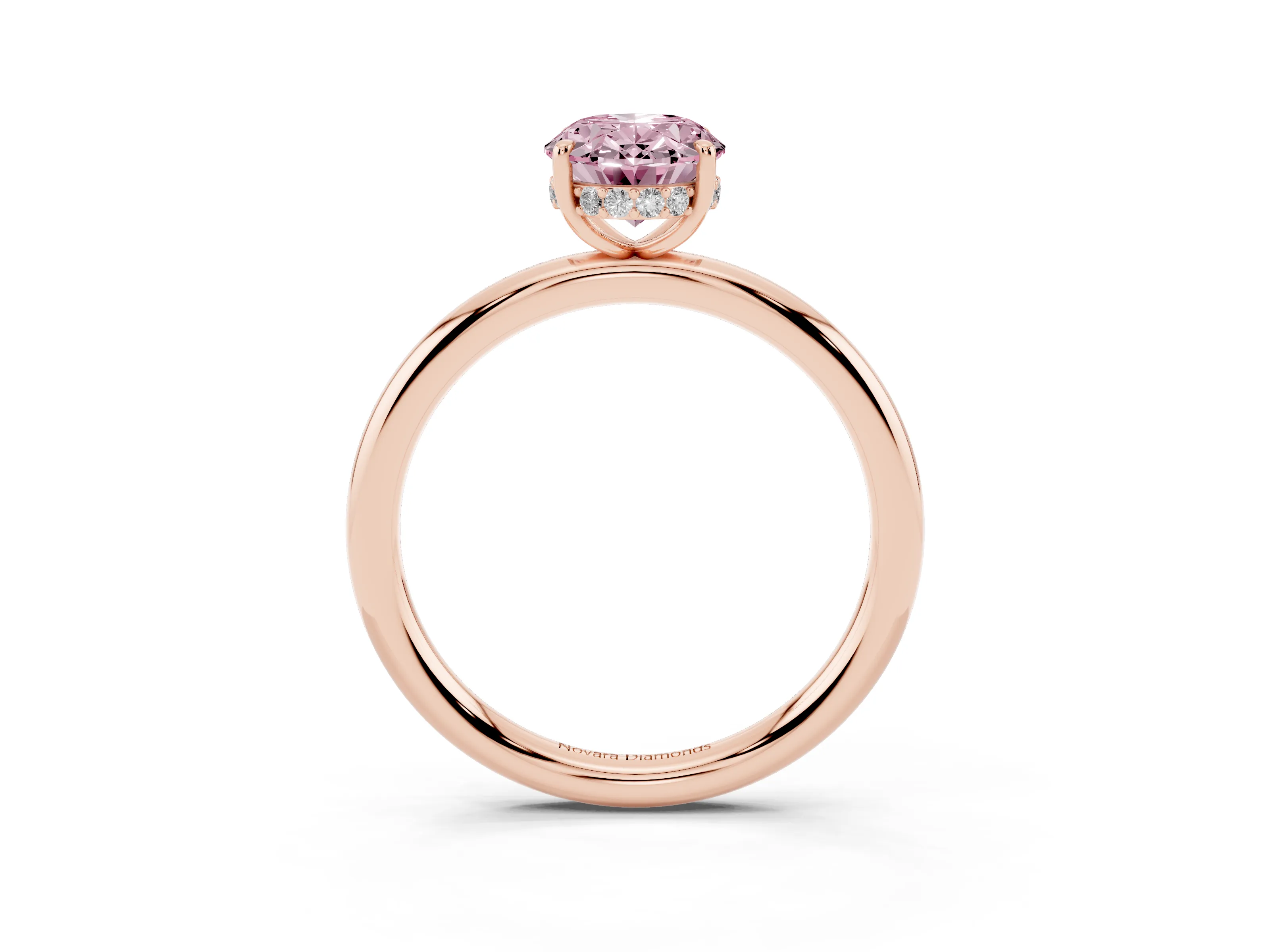 Fancy Pink Oval Cut Diamond Solitaire Ring Set in Rose gold with Thin Band and Prong Setting