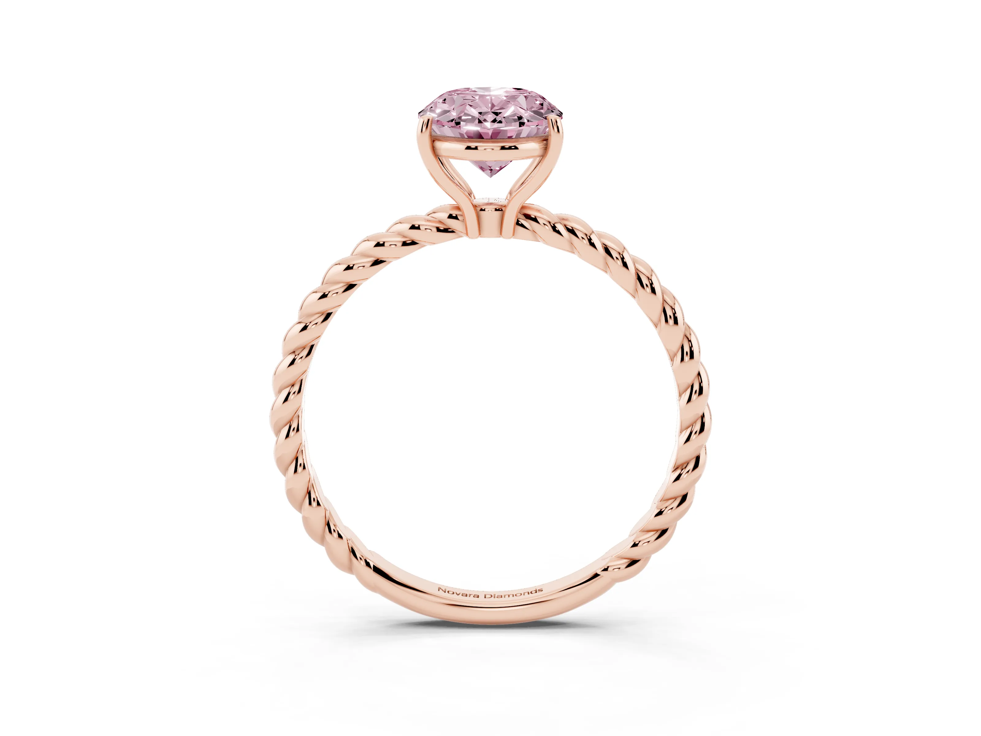 Fancy Pink Oval Cut Diamond Solitaire Ring Set in Rose gold with Twist Band and Prong Setting