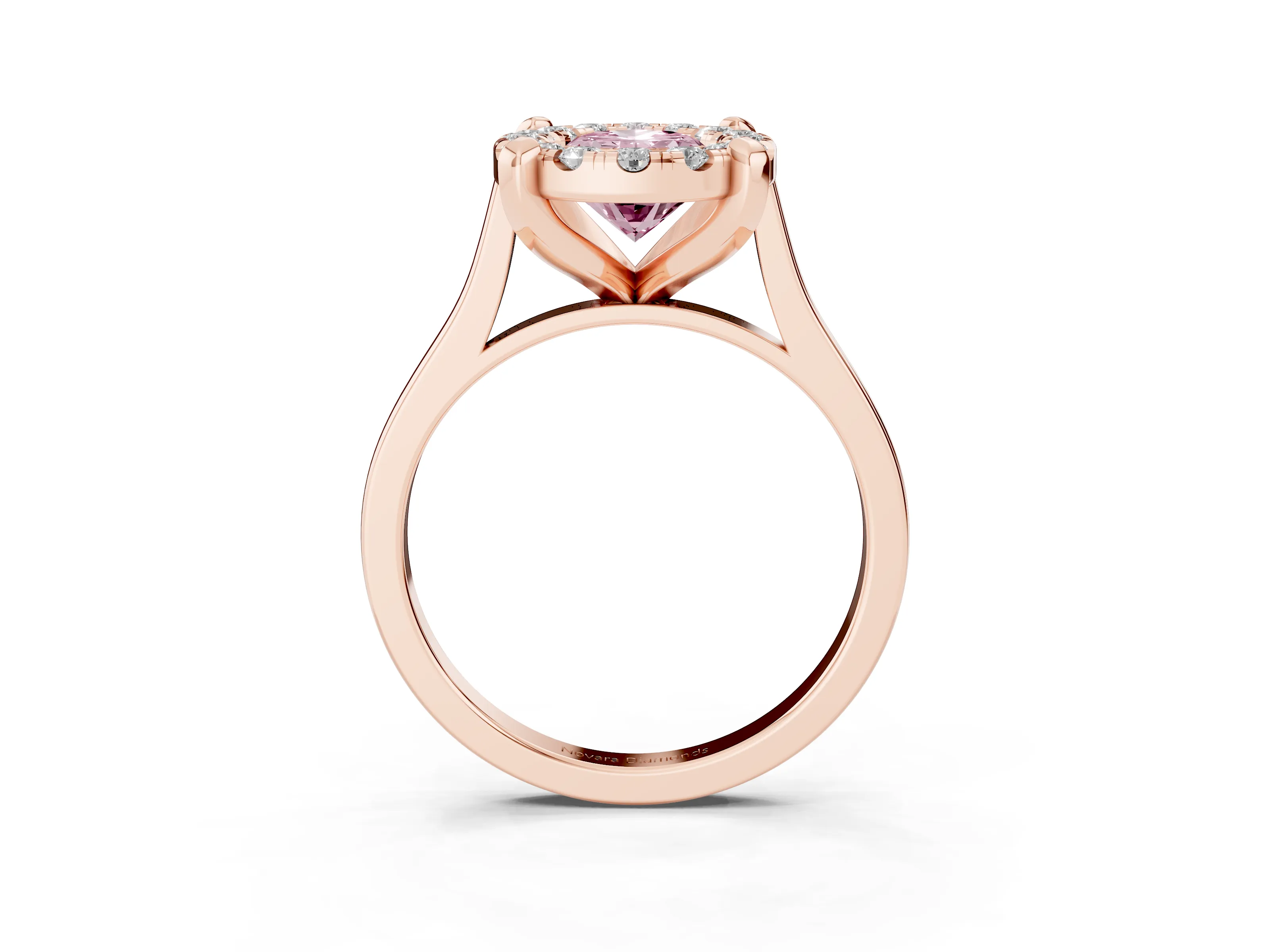 Fancy Pink Oval Cut Diamond Cluster Halo Solitaire Ring Set in Rose gold with Prong Setting