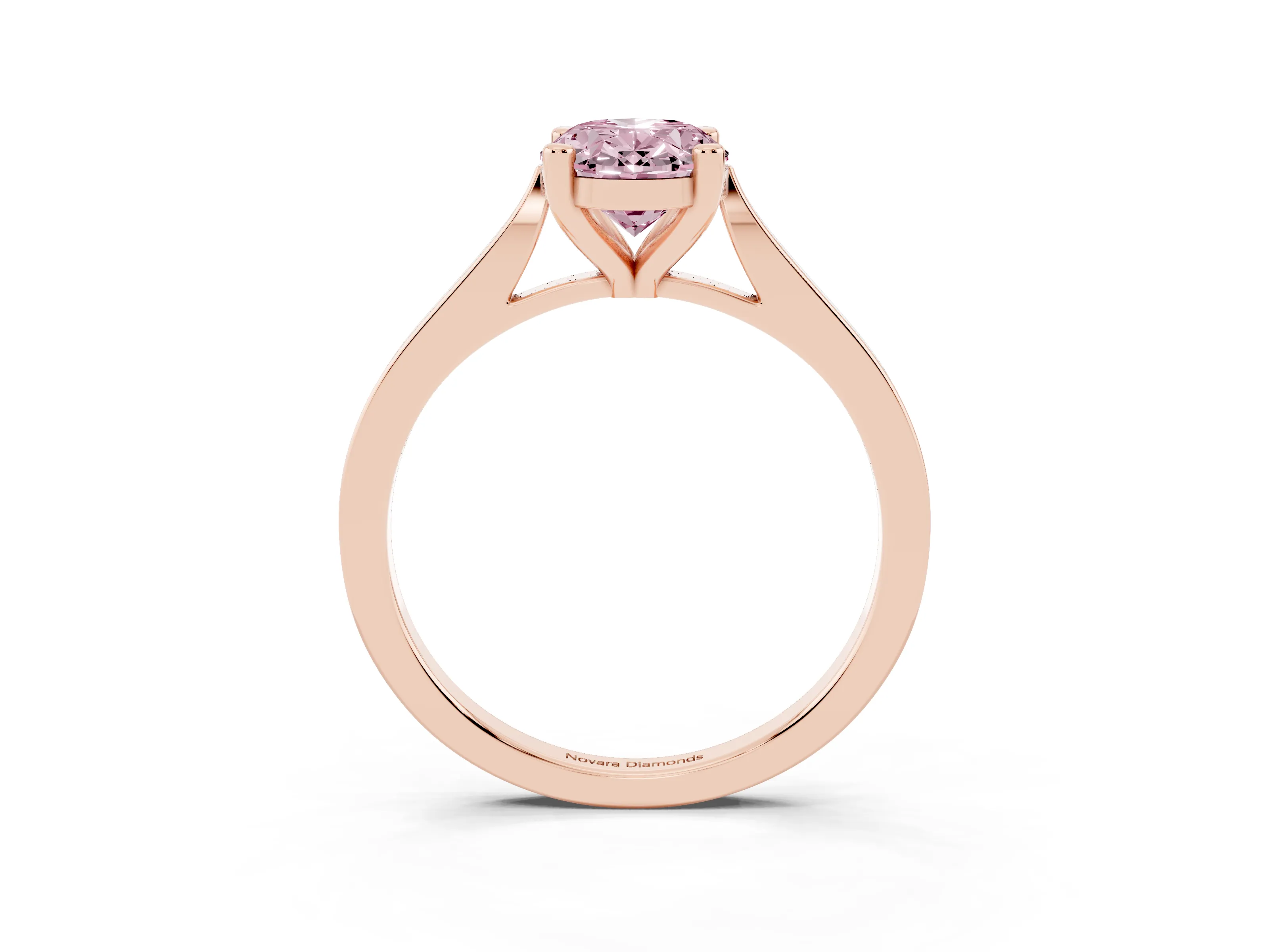 Fancy Pink Oval Cut Diamond Solitaire Ring Set in Rose gold with Prong Setting and Tapered Band