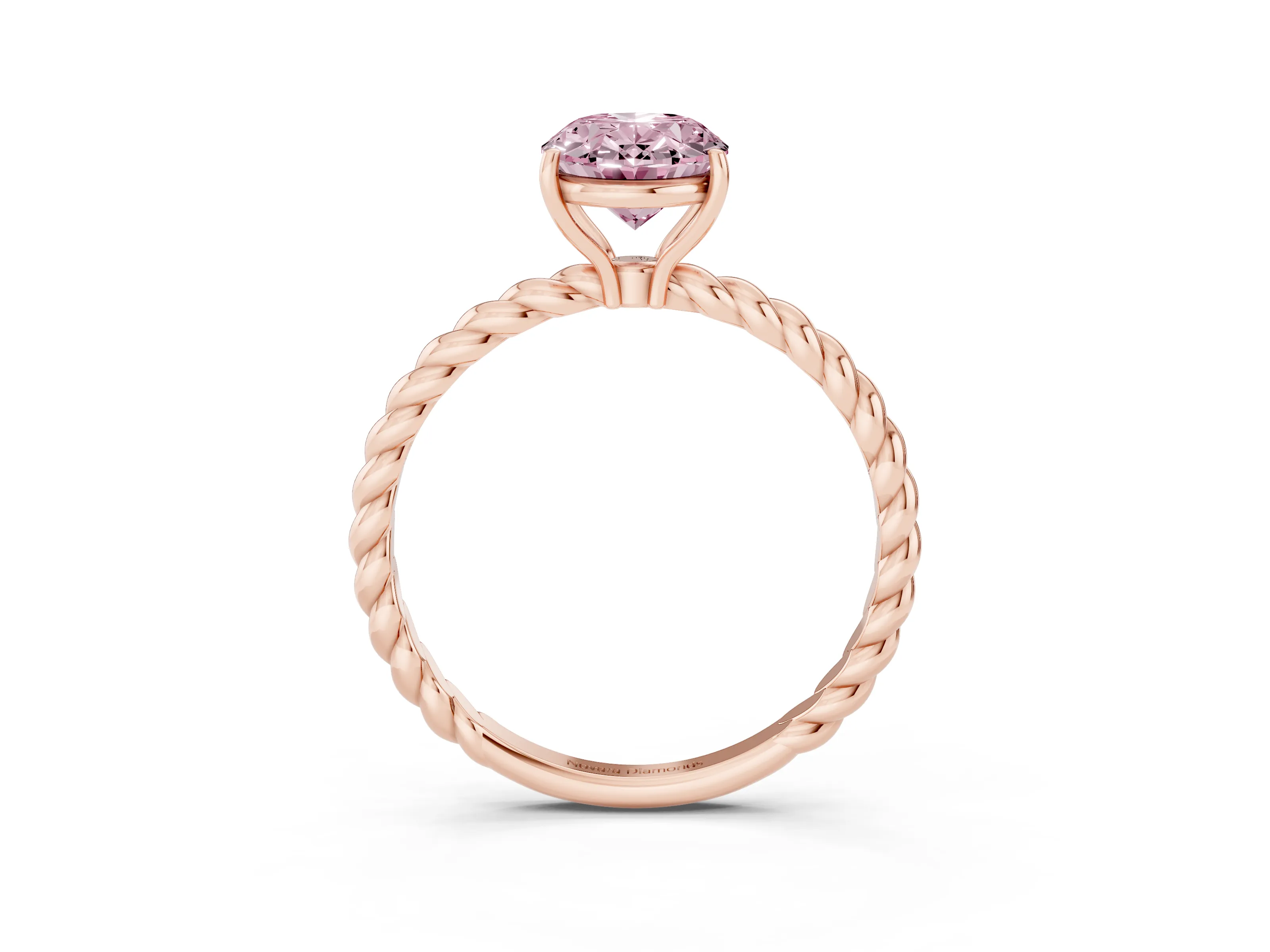 Fancy Pink Oval Cut Diamond Solitaire Twisted Band Ring Set in Rose gold with Prong Solitaire Setting