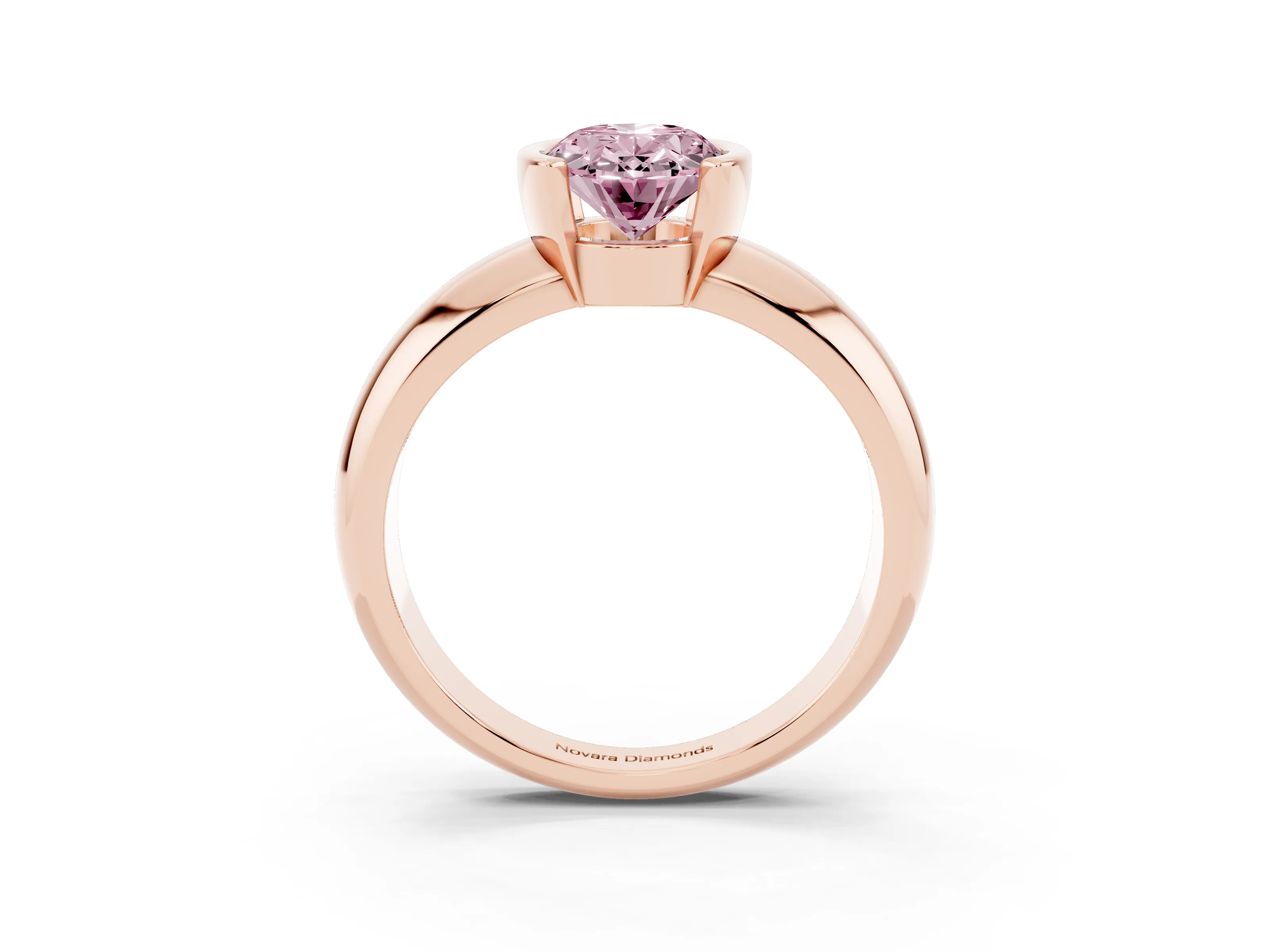 Fancy Pink Oval Cut Diamond Solitaire Tension Set Ring Set in Rose gold with Wide Band