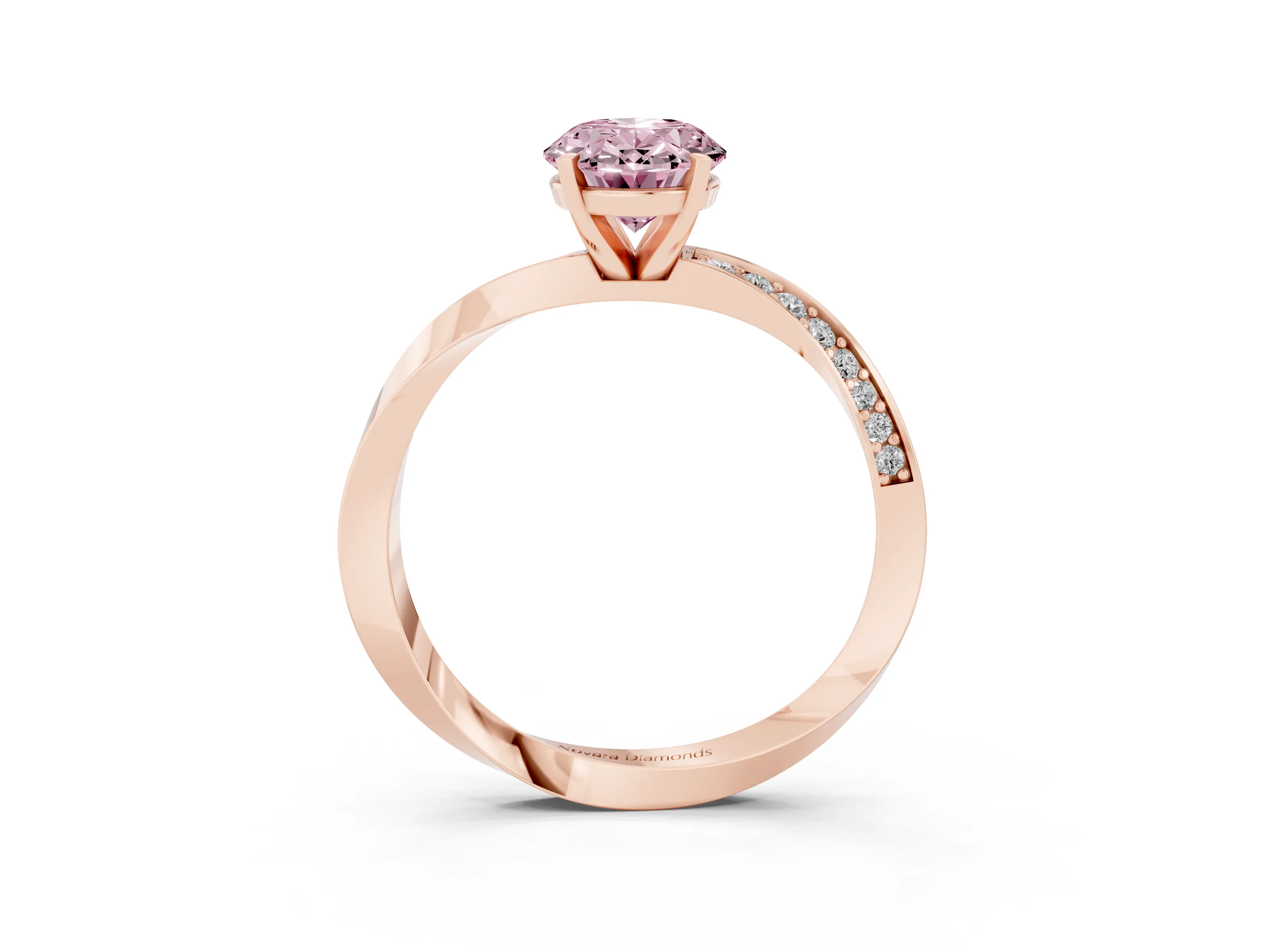 Fancy Pink Oval Cut Diamond Engagement Ring Set in Rose gold with Side Stone Accents and Prong Setting