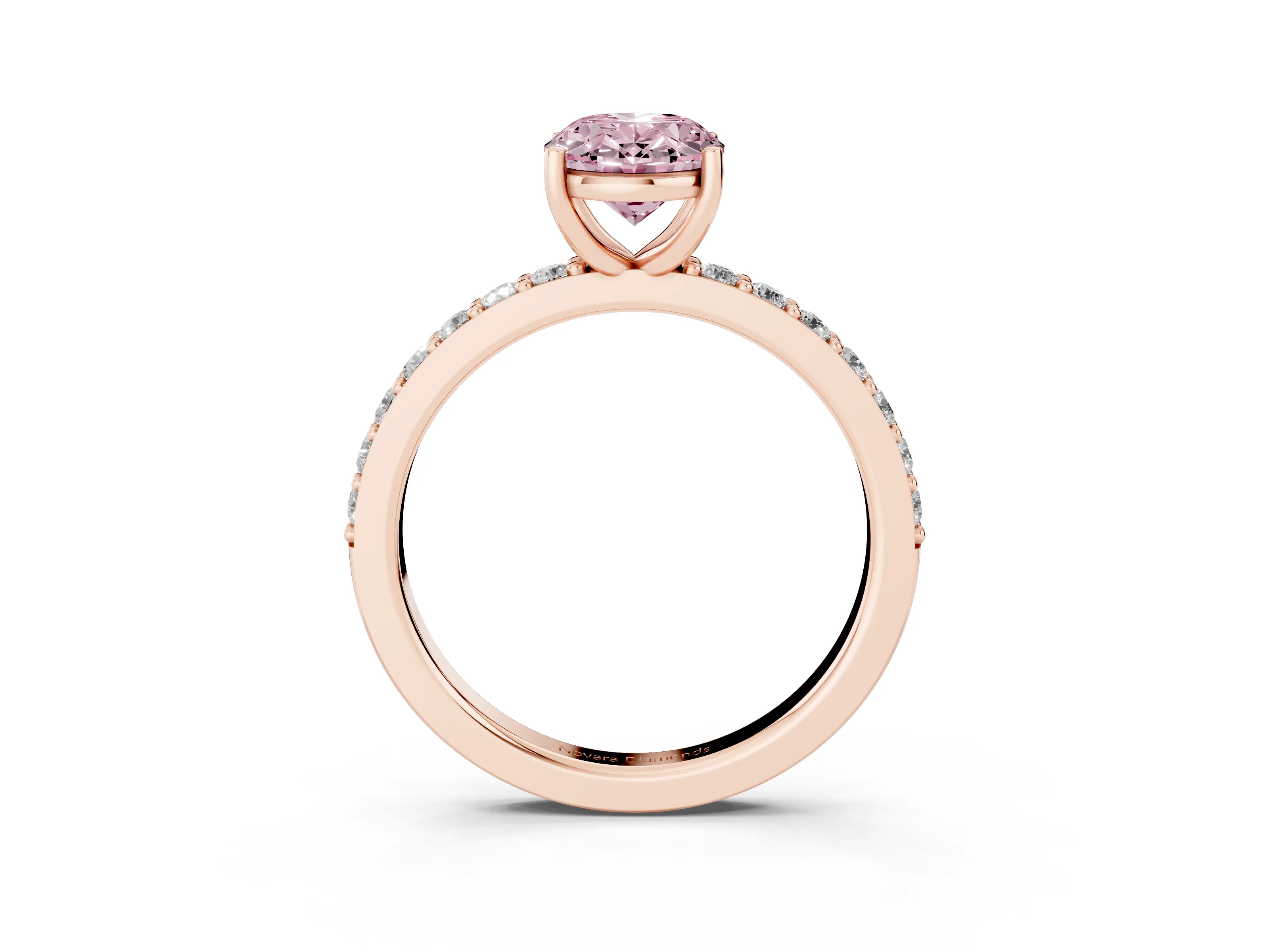 Fancy Pink Oval Cut Diamond Solitaire Set in Rose gold with Round Pavé Band and Prong Setting