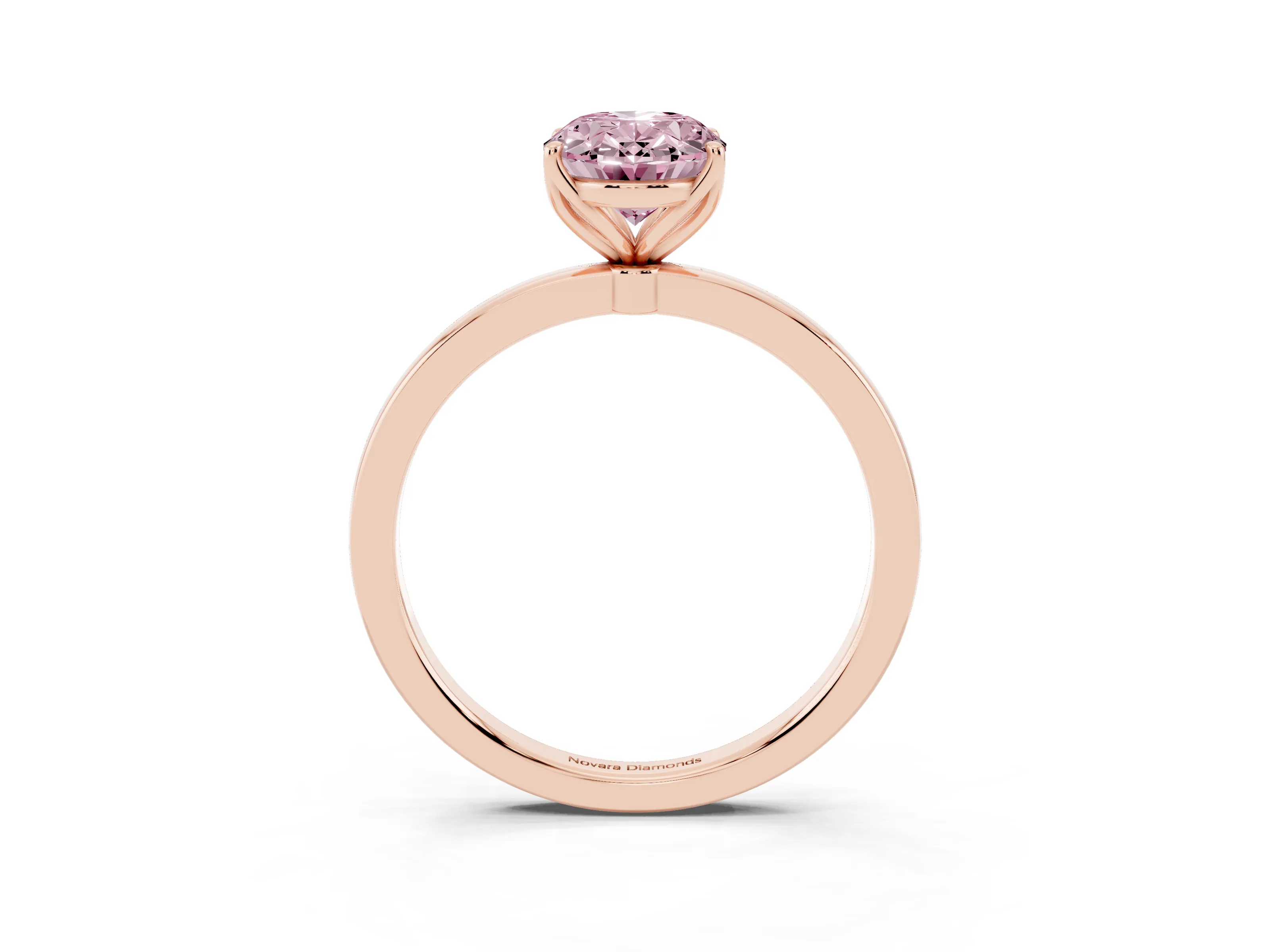 Fancy Pink Oval Cut Diamond Solitaire Ring Set in Rose gold with Prong Setting and Thin Polished Band