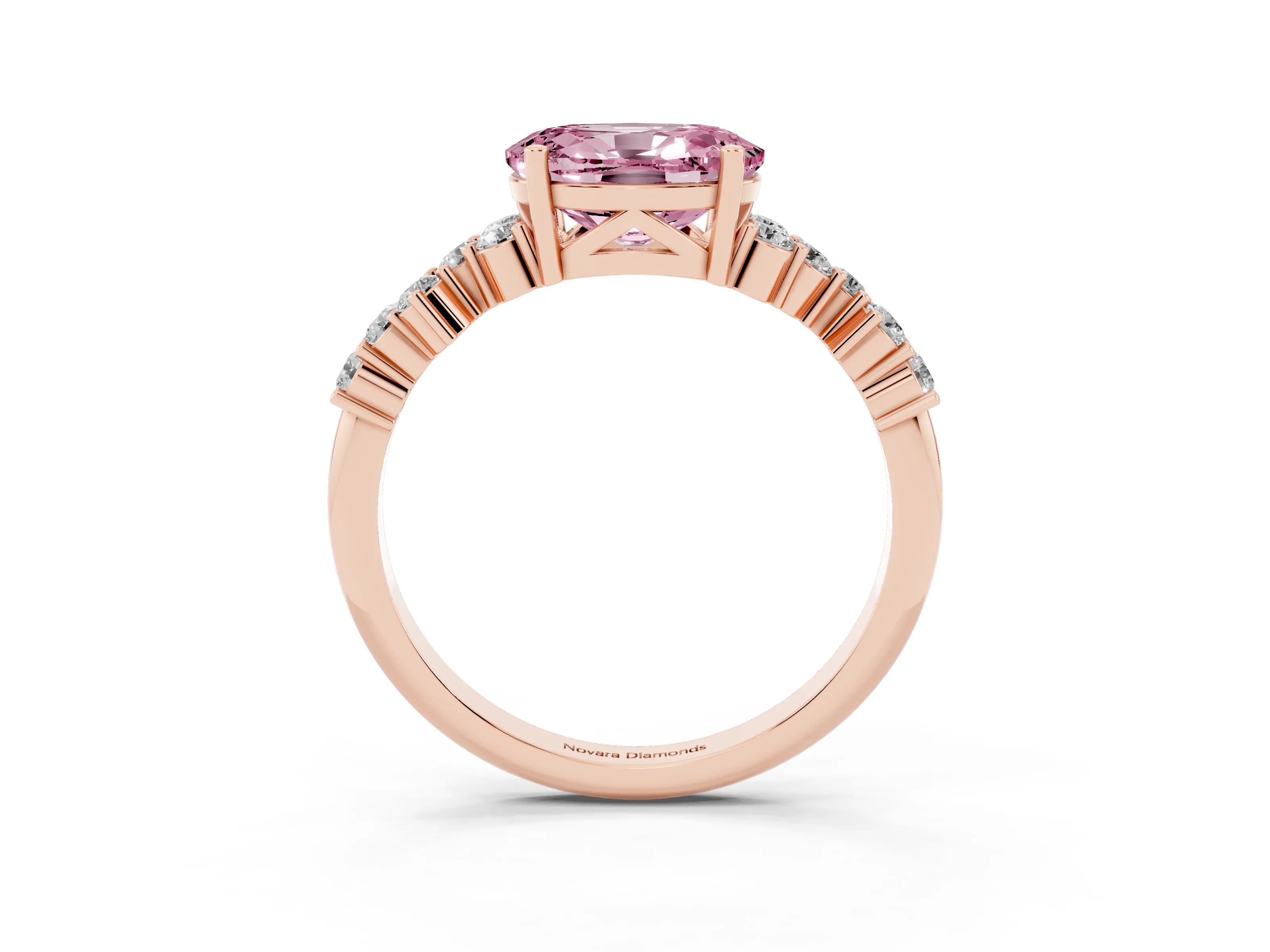 Fancy Pink Oval Cut Diamond Ring Set in Rose gold with Scattered Round Accents