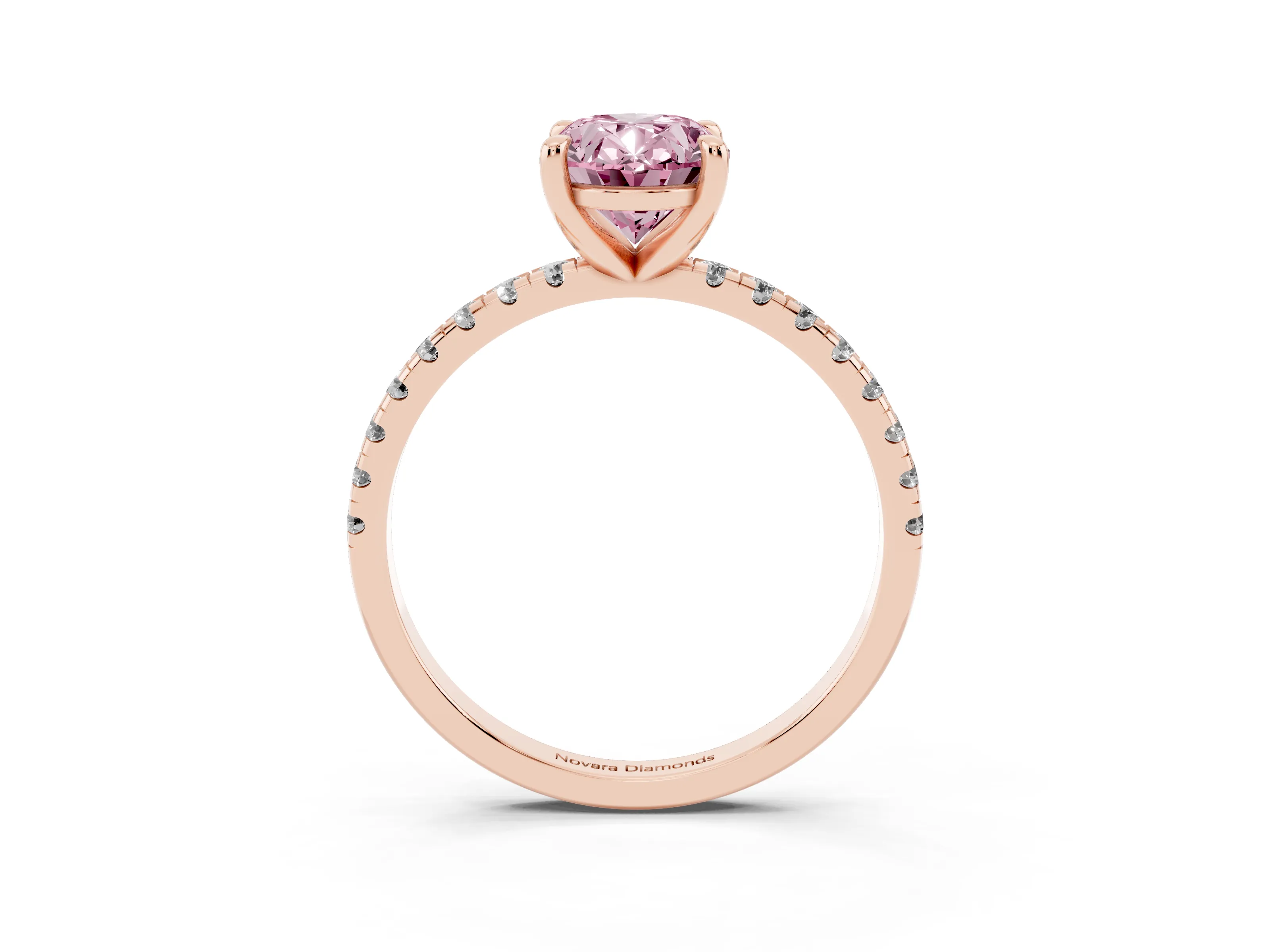Fancy Pink Oval Cut Diamond Brilliant Solitaire Ring Set in Rose gold with Pavé Band and Prong Setting