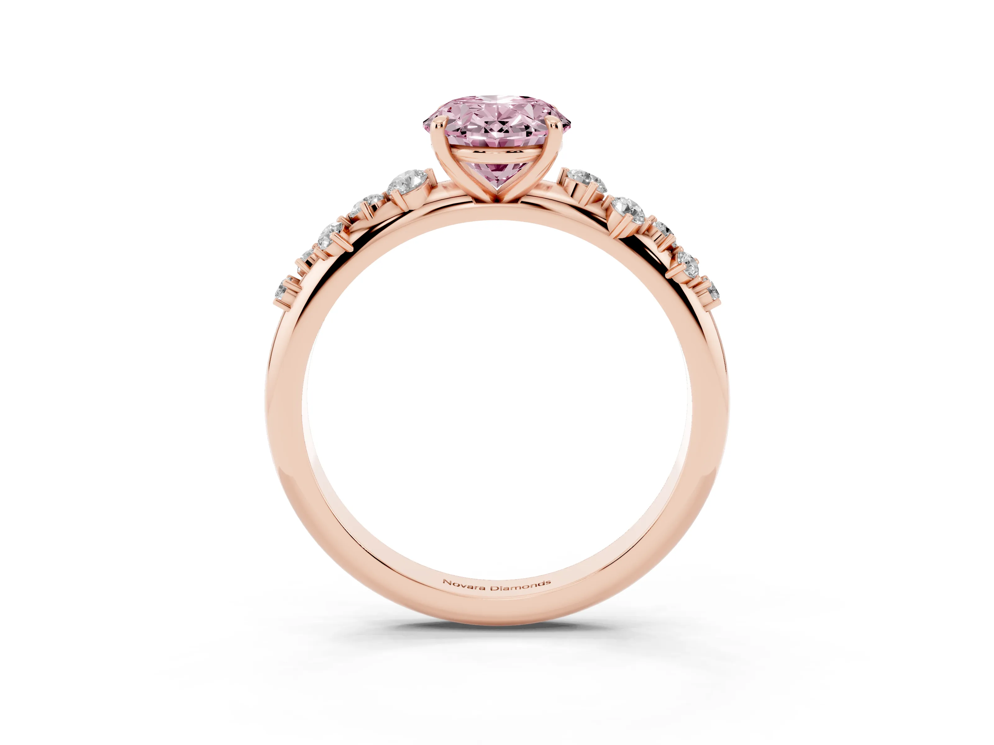 Fancy Pink Oval Cut Diamond Cluster Solitaire Ring Set in Rose gold with Prong Setting