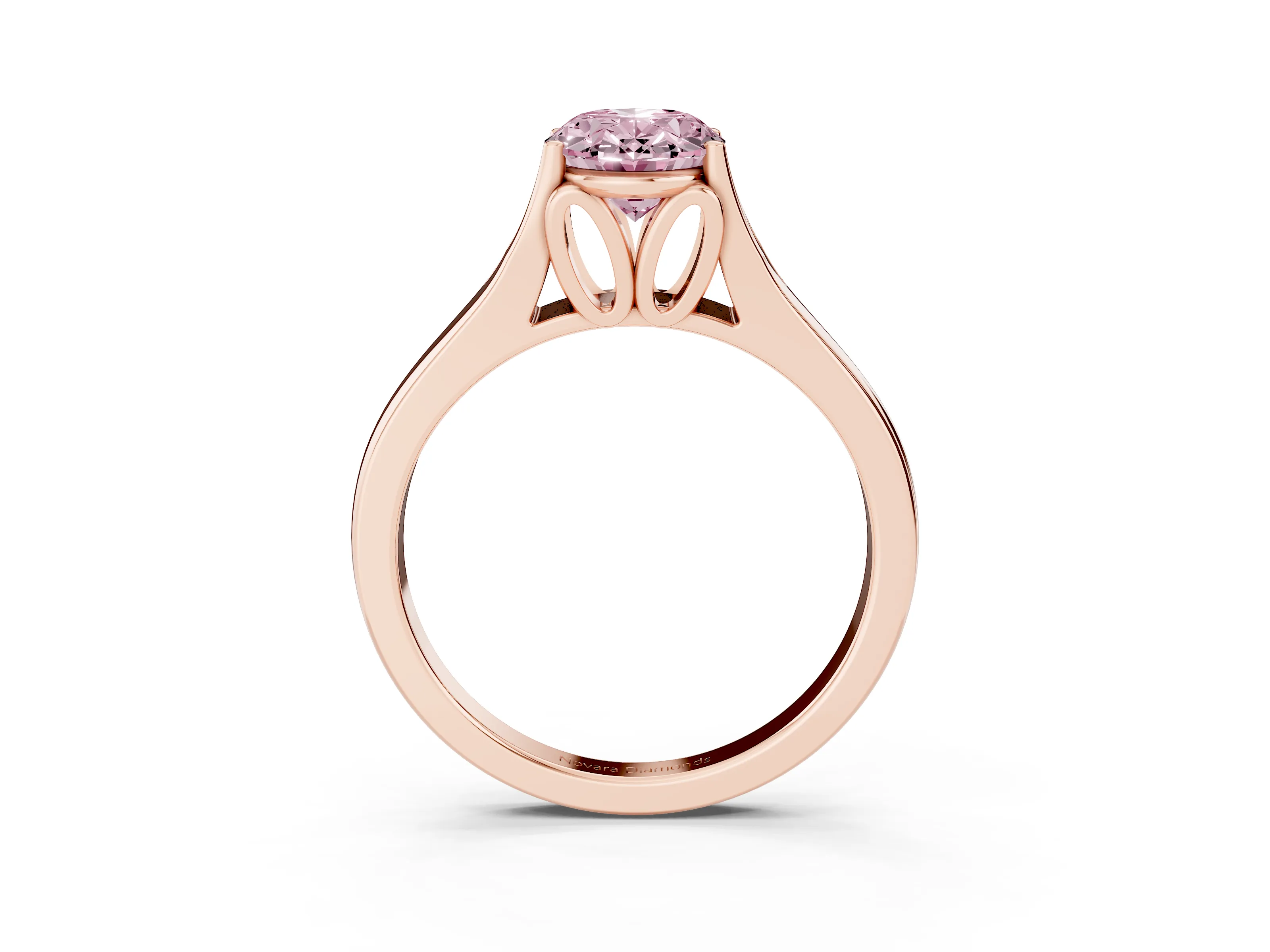 Fancy Pink Oval Cut Diamond Solitaire Ring Set in Rose gold with Arched Cathedral Band and Prong Setting