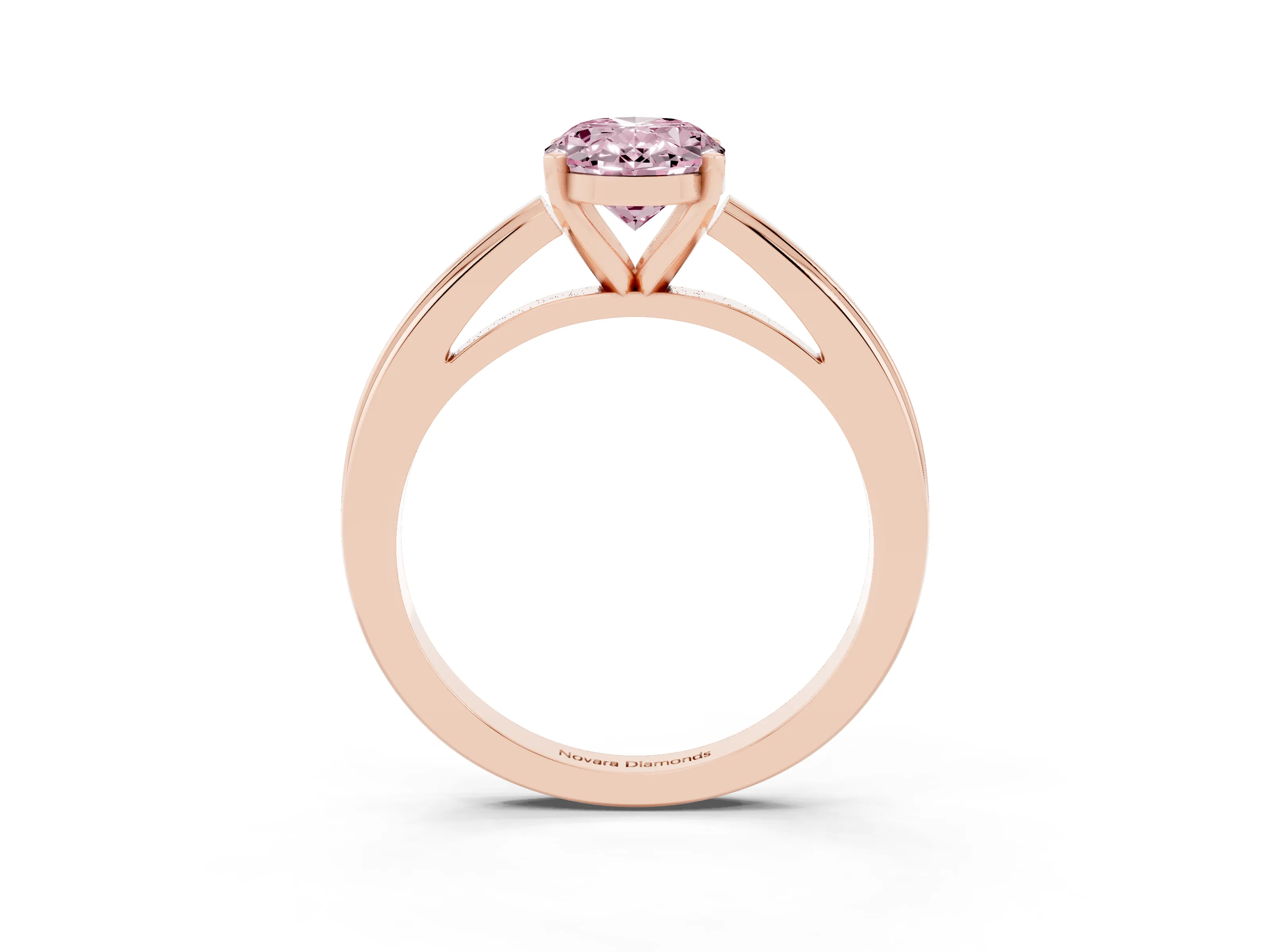 Fancy Pink Oval Cut Diamond Solitaire Ring Set in Rose gold with Prong Setting and Classic Band