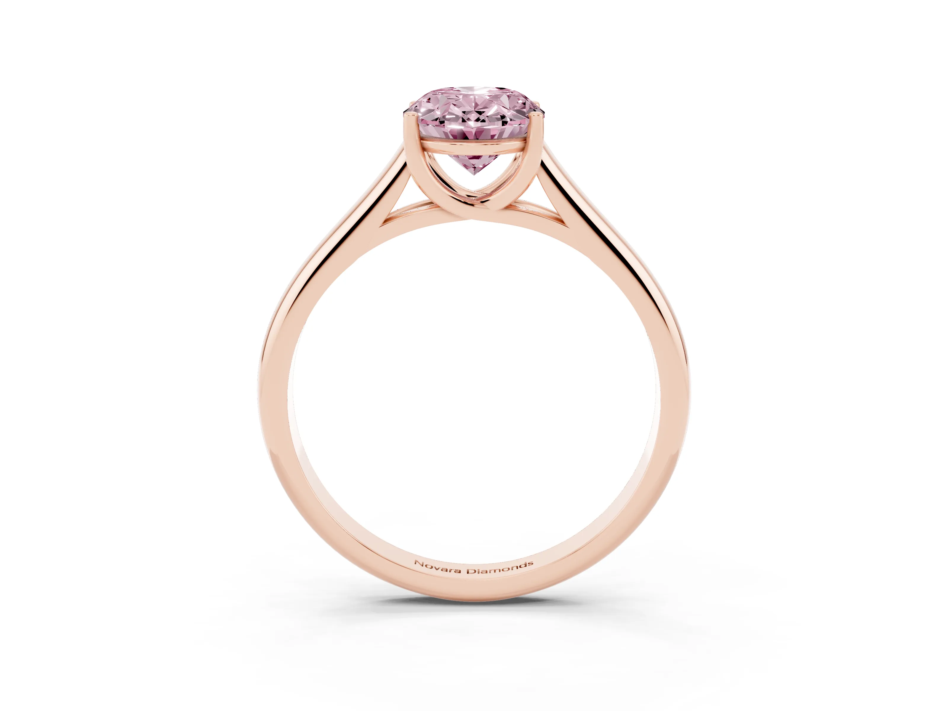 Fancy Pink Oval Cut Diamond Solitaire Engagement Ring Set in Rose gold with Subtly Tapered Band and Prong Setting