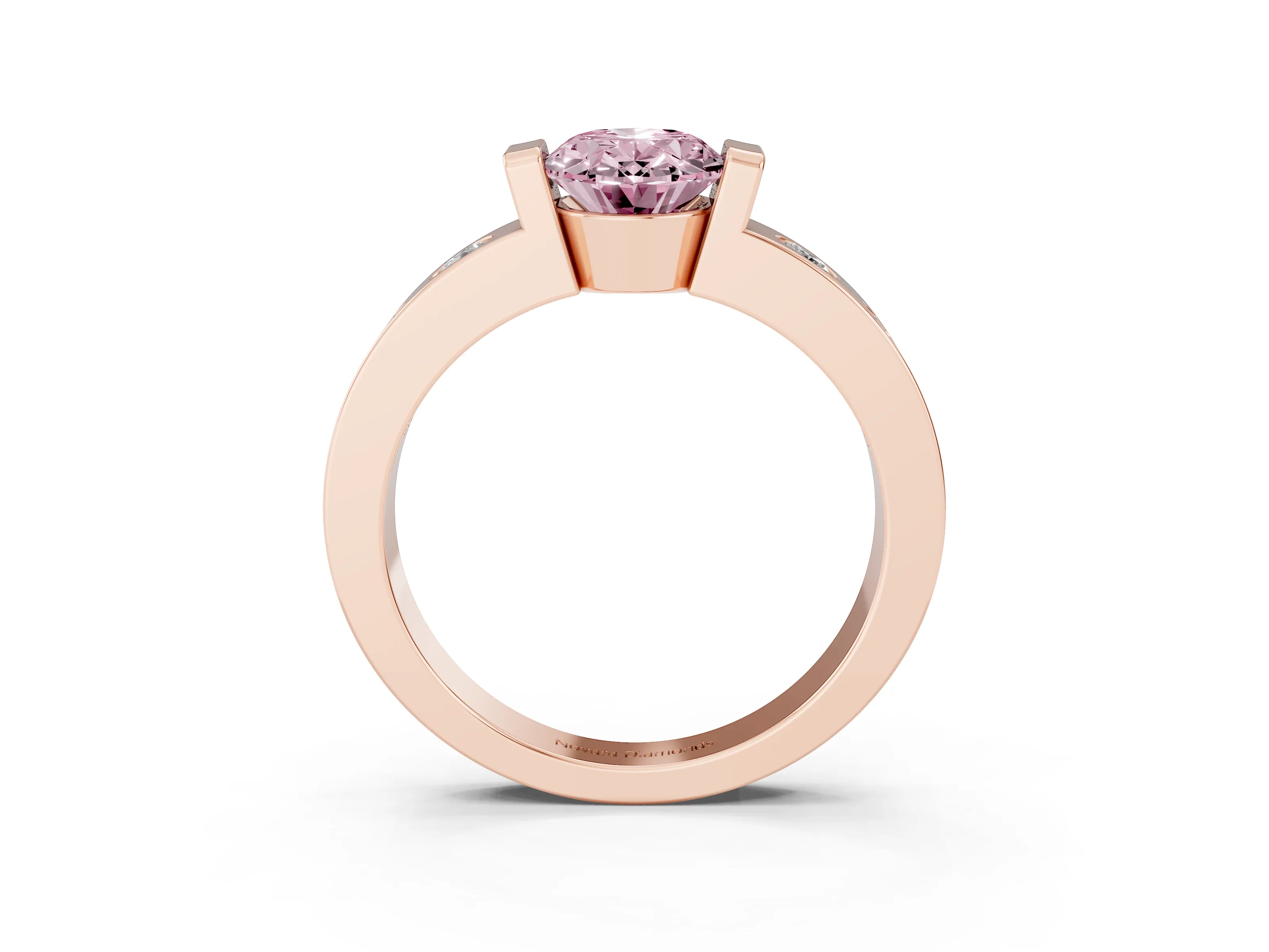 Fancy Pink Oval Cut Diamond Channel-Set Band Ring Set in Rose gold with Bezel Prong Setting