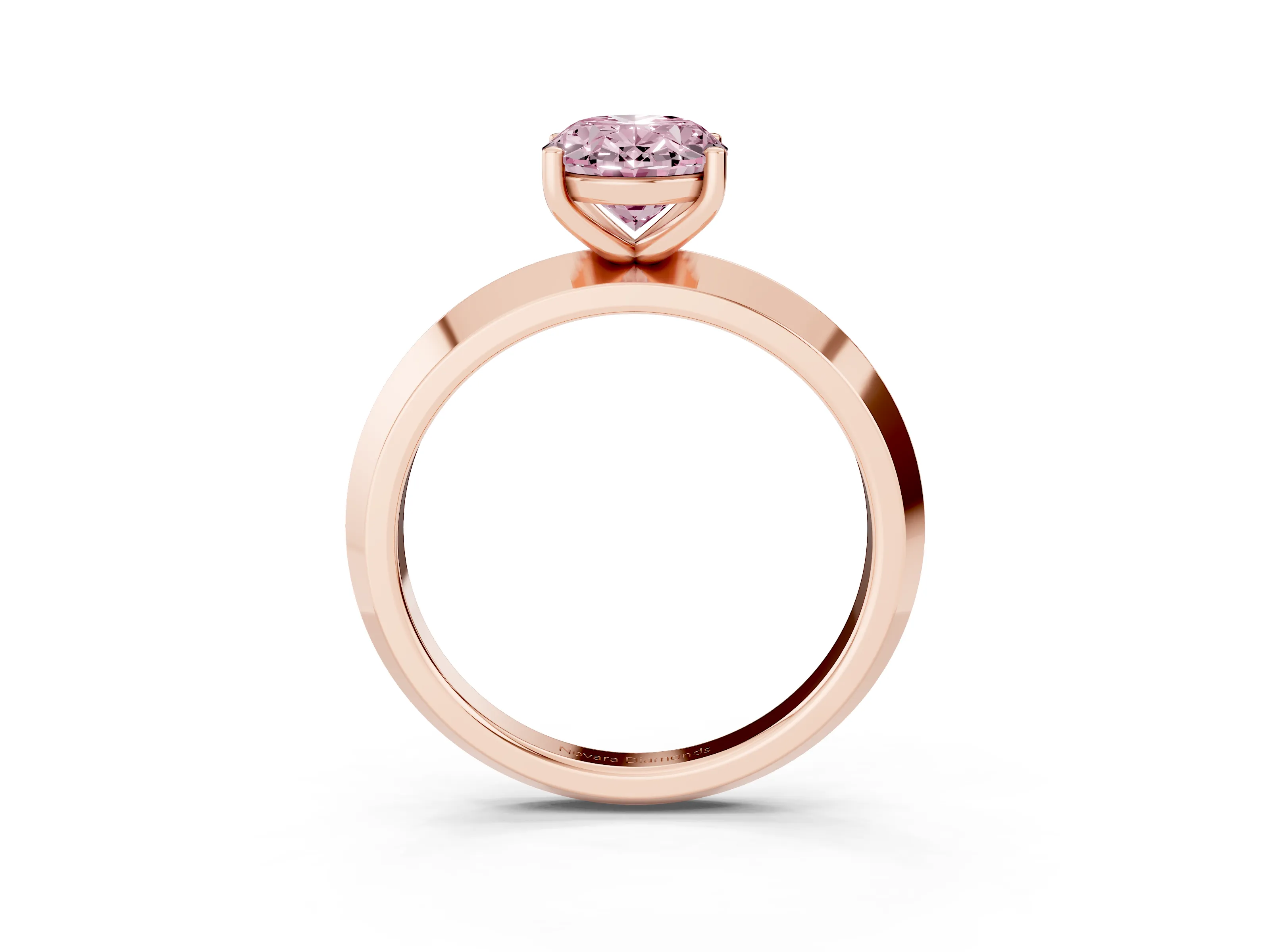 Fancy Pink Oval Cut Diamond Solitaire Engagement Ring Set in Rose gold with Flat Band and Prong Setting