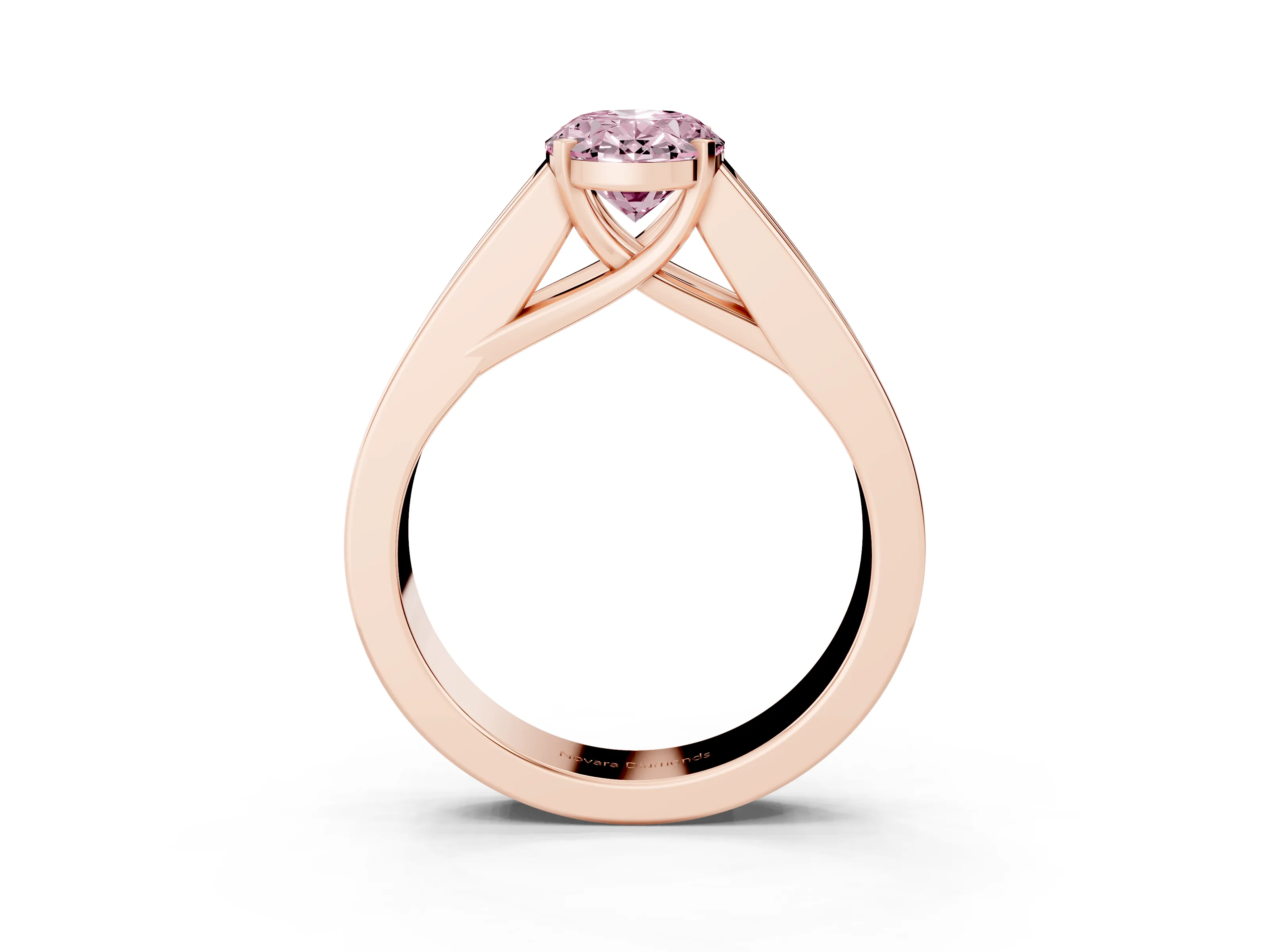 Fancy Pink Oval Cut Diamond Solitaire Ring Set in Rose gold with Channel-Set Accent Stones and Prong Setting
