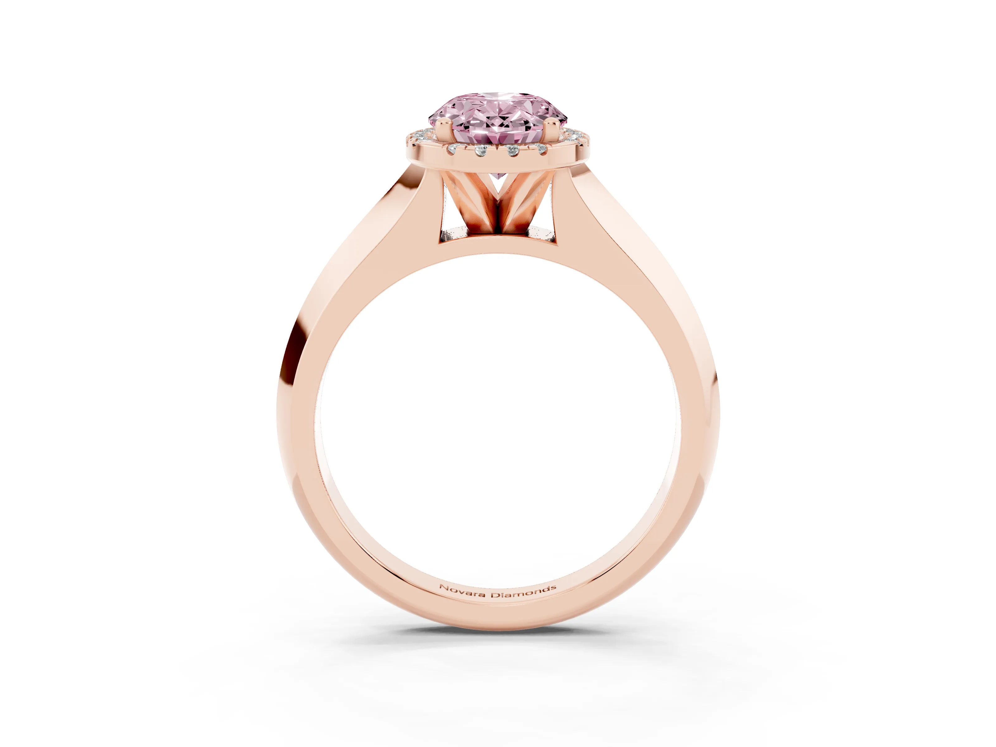 Fancy Pink Oval Cut Diamond Halo Ring Set in Rose gold with Cathedral Band and Prong Setting