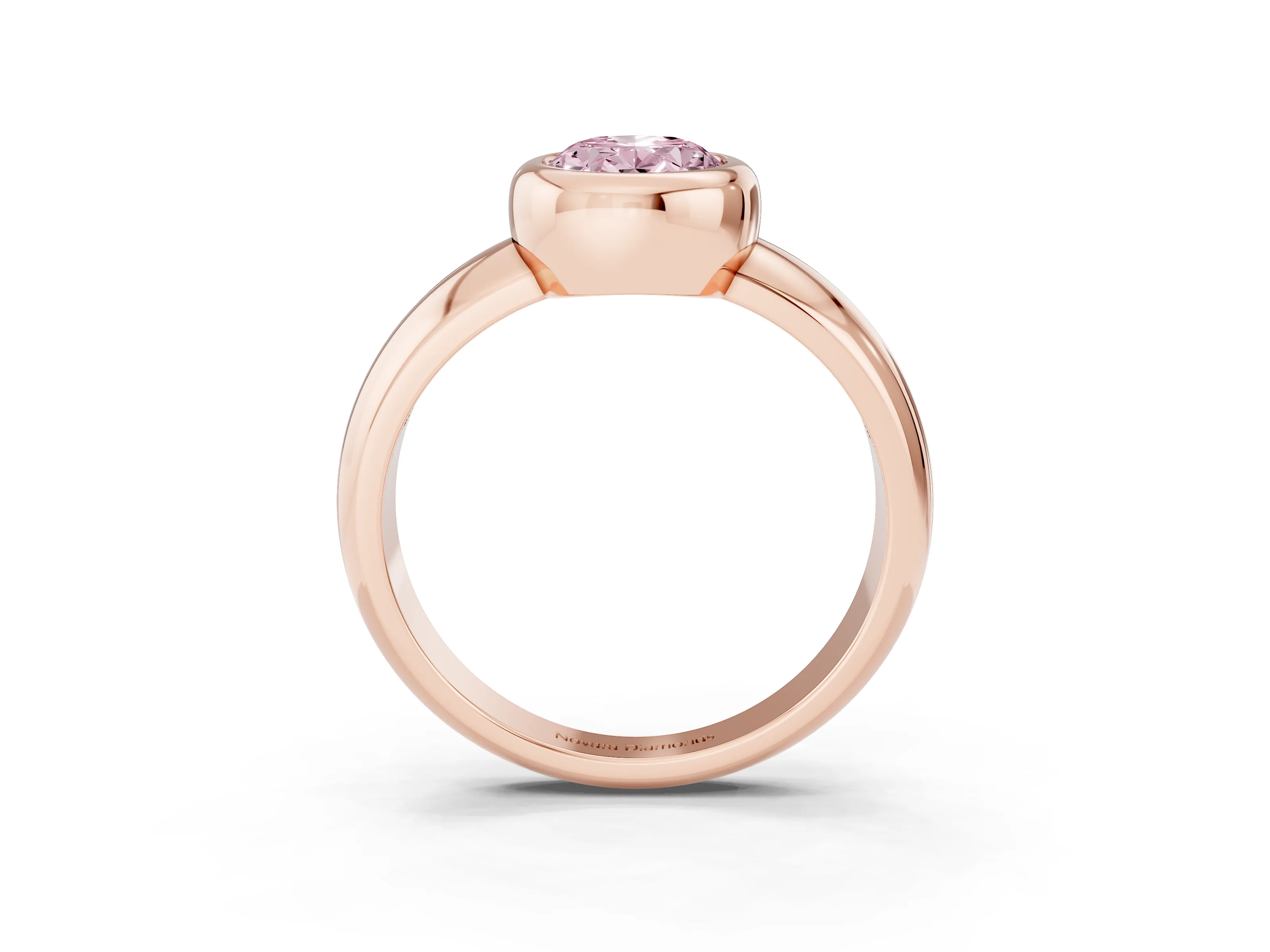 Fancy Pink Bezel Set Oval Cut Diamond Solitaire Ring Set in Rose gold with Wide Band