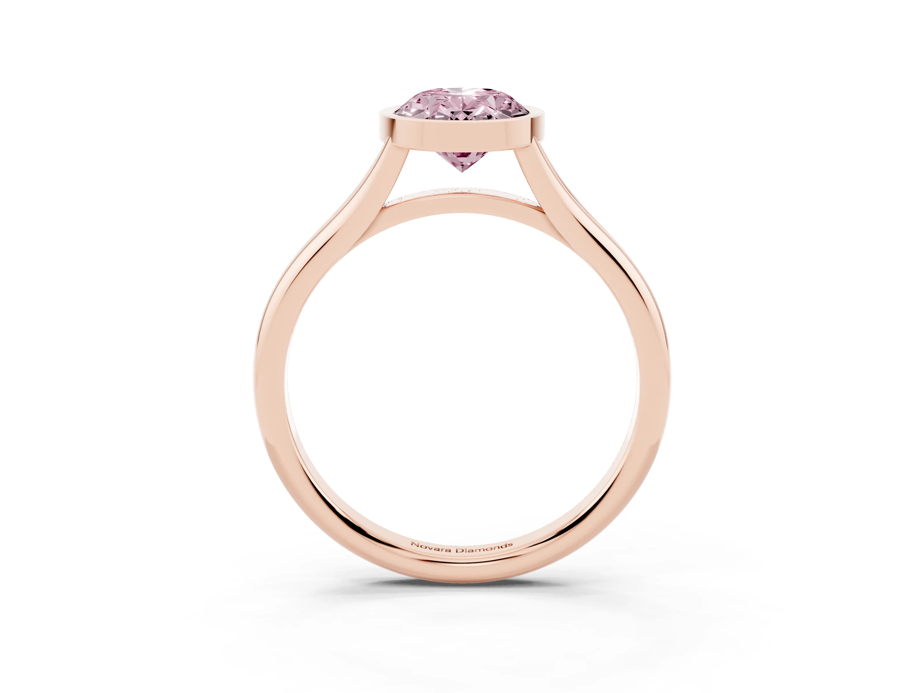 Fancy Pink Bezel Set Oval Cut Diamond Solitaire Ring Set in Rose gold with Tapered Band
