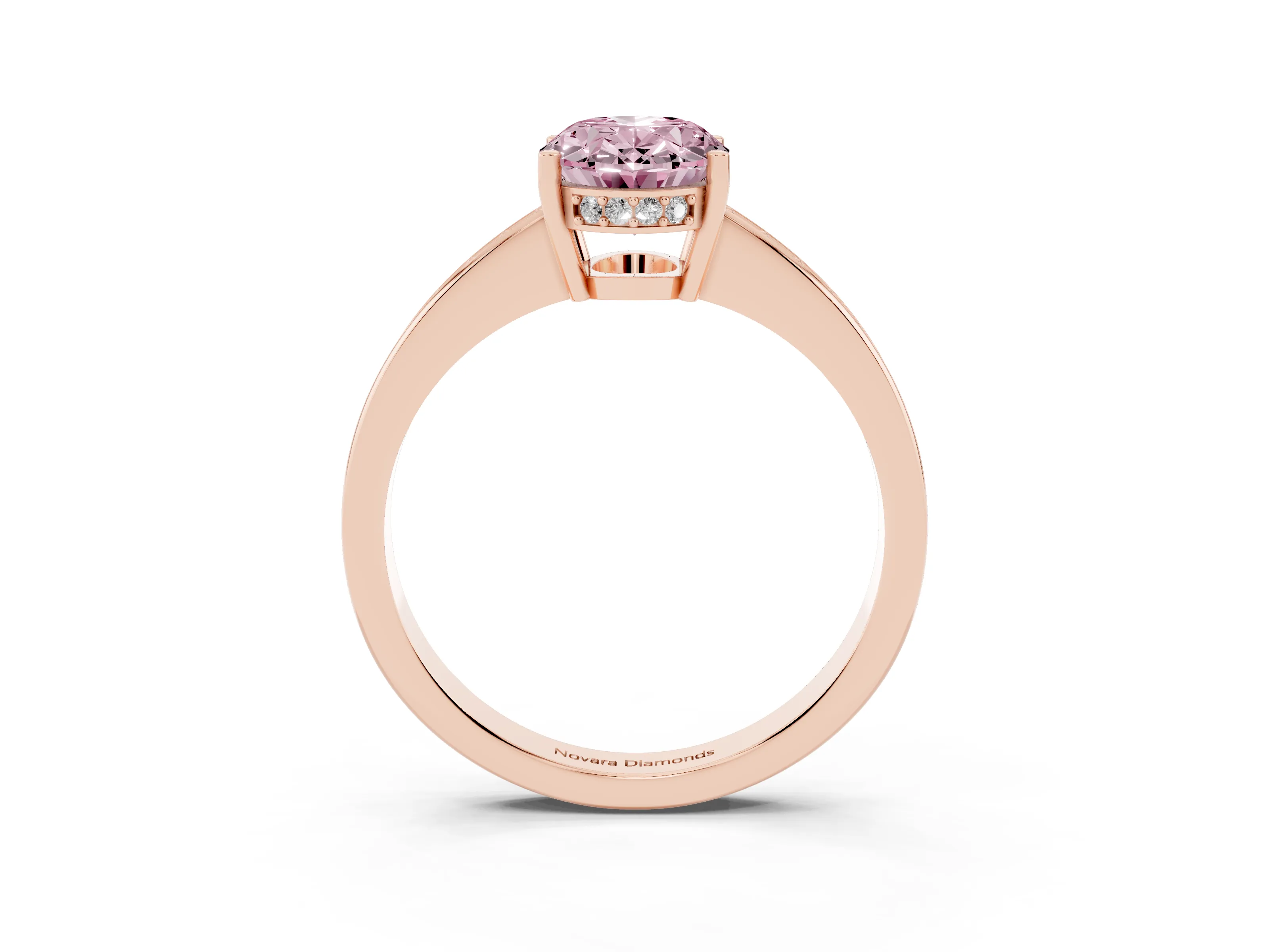 Fancy Pink Oval Cut Diamond Pavé Band Prong Set Solitaire Ring Set in Rose gold