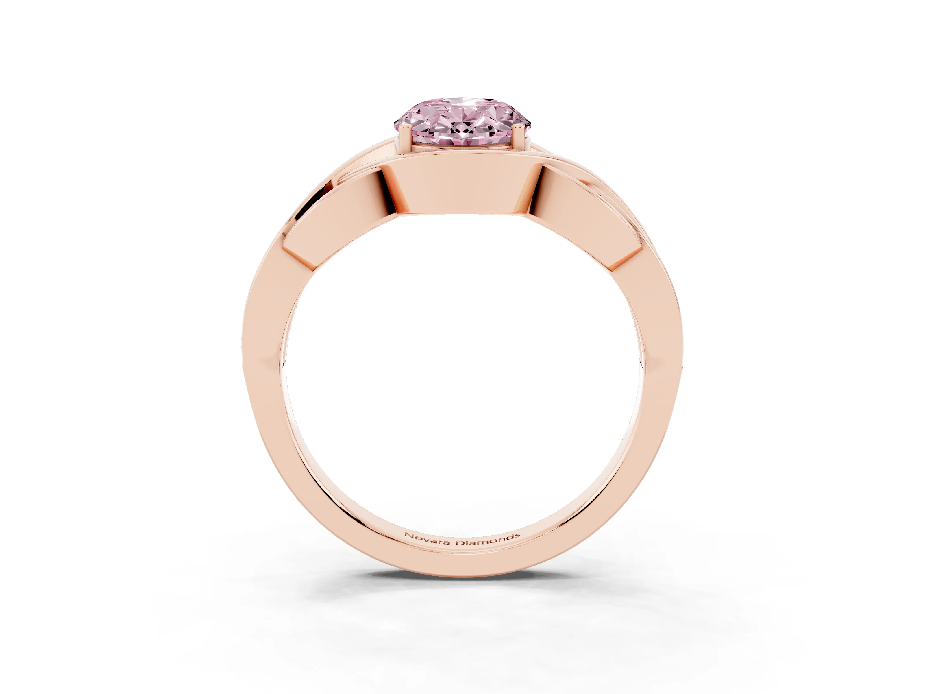 Fancy Pink Oval Cut Diamond Solitaire Ring Set in Rose gold with Intertwined Band