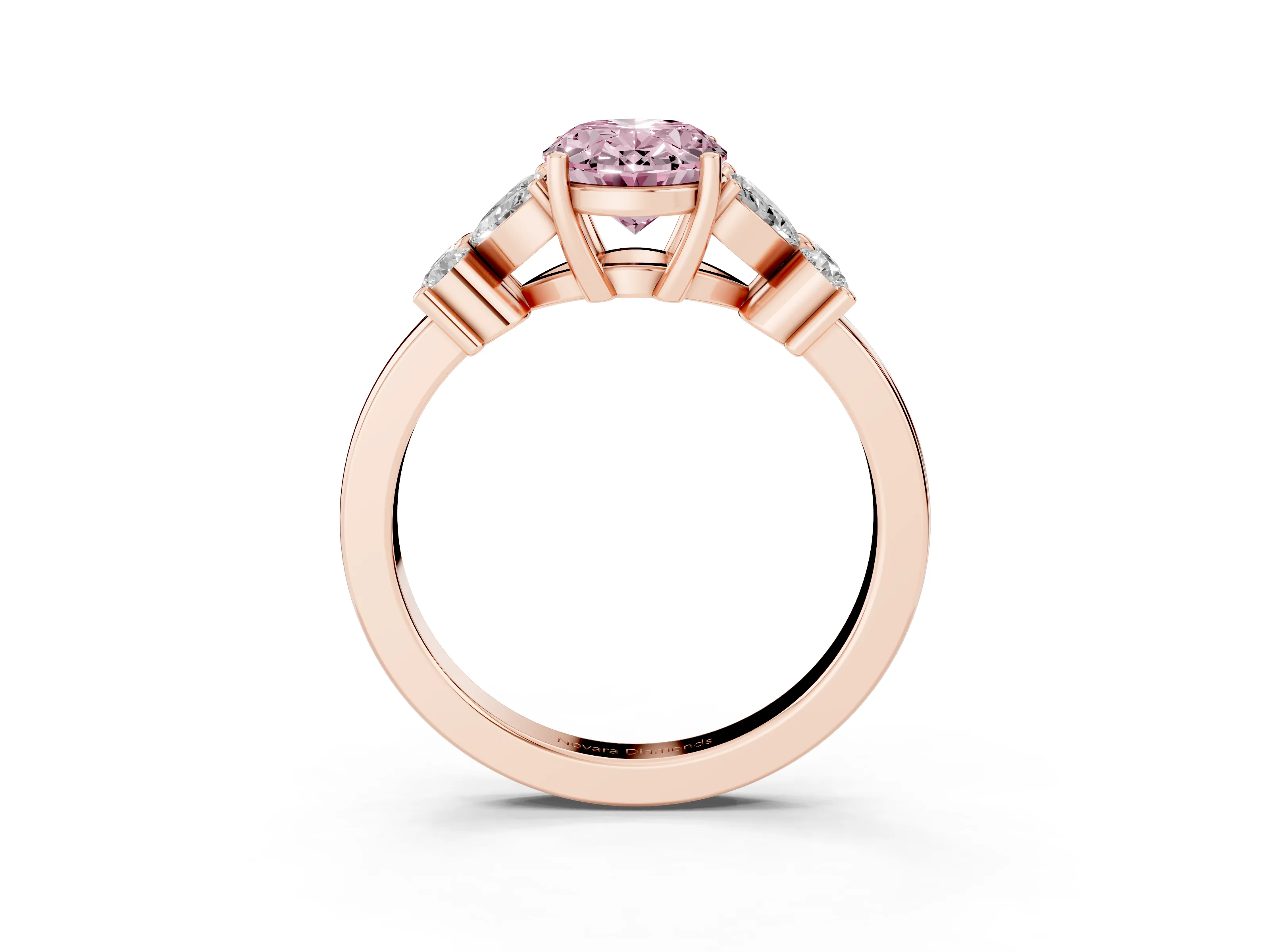 Fancy Pink Oval Cut Diamond Floral Cluster Ring Set in Rose gold with Marquise Petals and Prong Setting