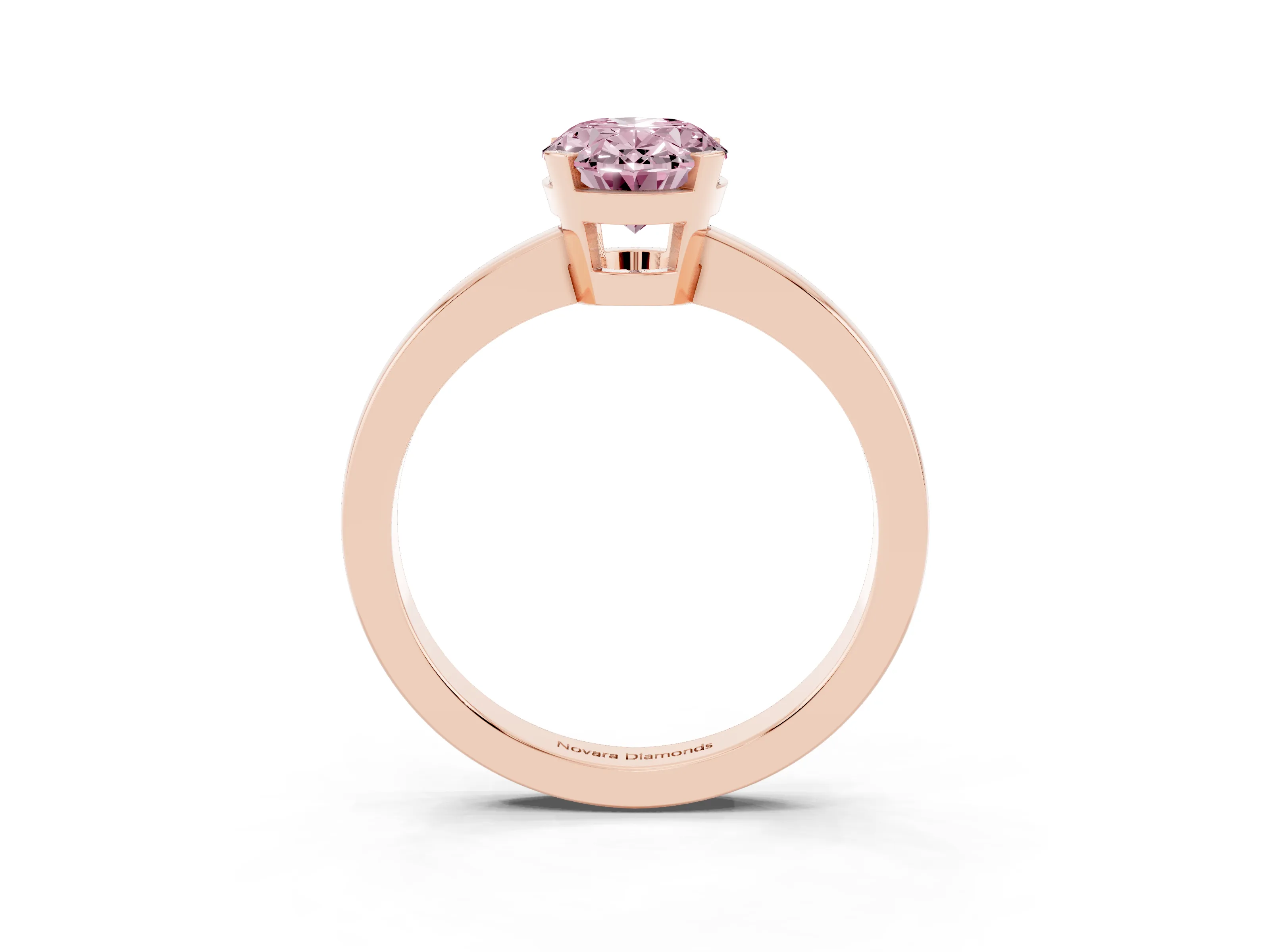 Fancy Pink Oval Cut Diamond Solitaire Ring Set in Rose gold with Prong Head and Smooth Polished Band