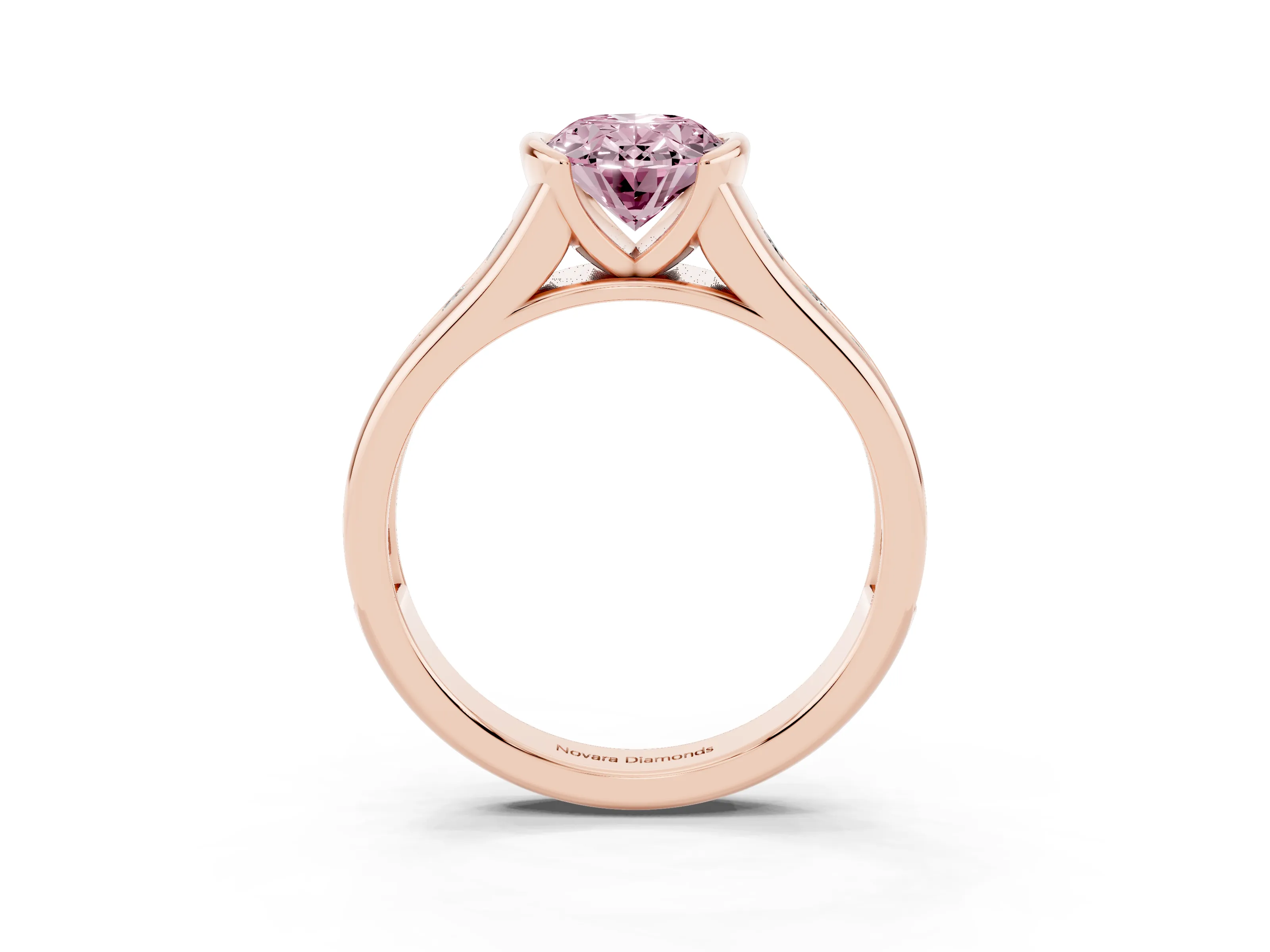 Fancy Pink Oval Cut Diamond Bezel-Set Solitaire Ring Set in Rose gold with Channel-Set Band