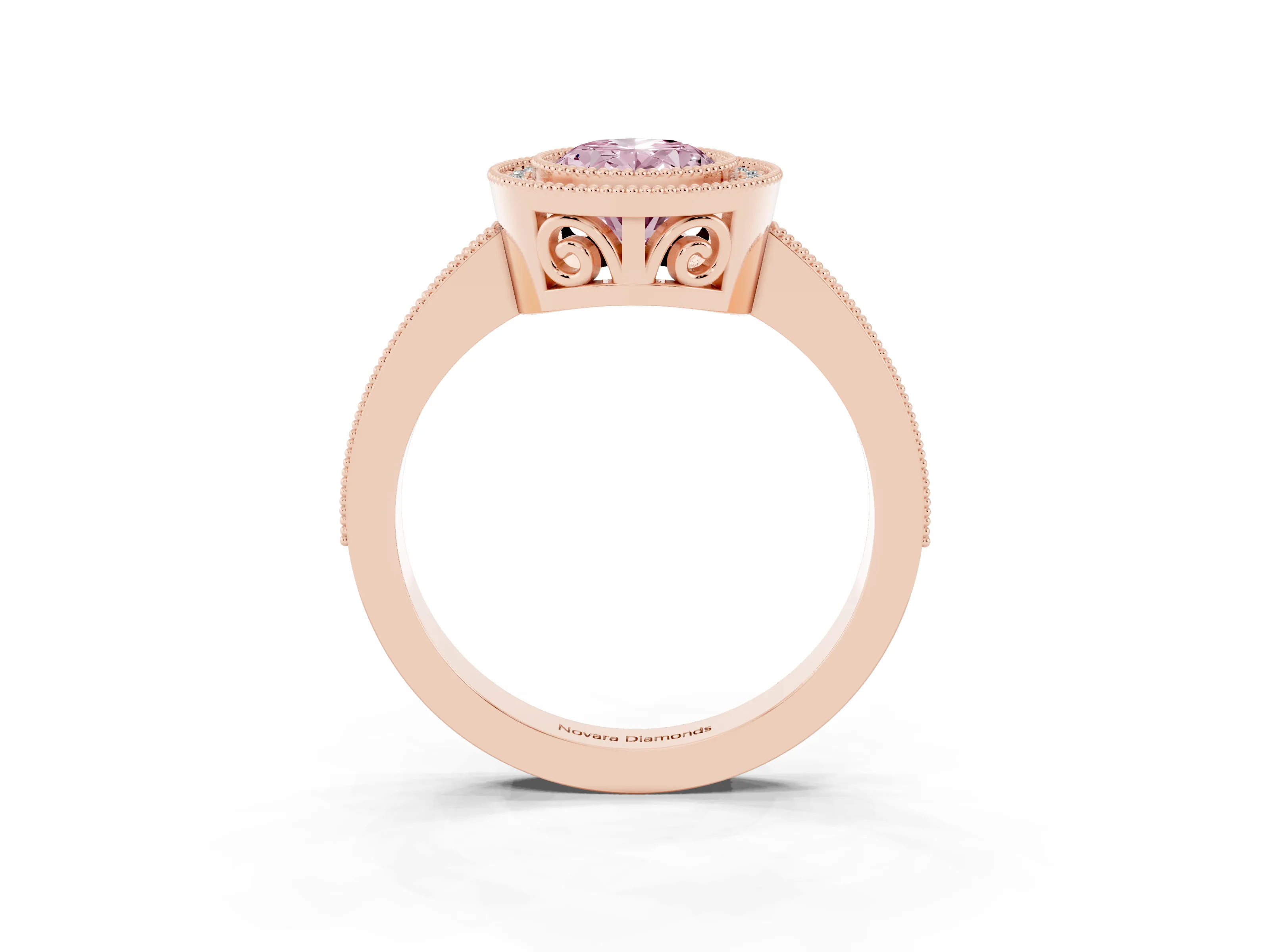 Fancy Pink Oval Cut Diamond Round Halo Ring Set in Rose gold with Pavé Band
