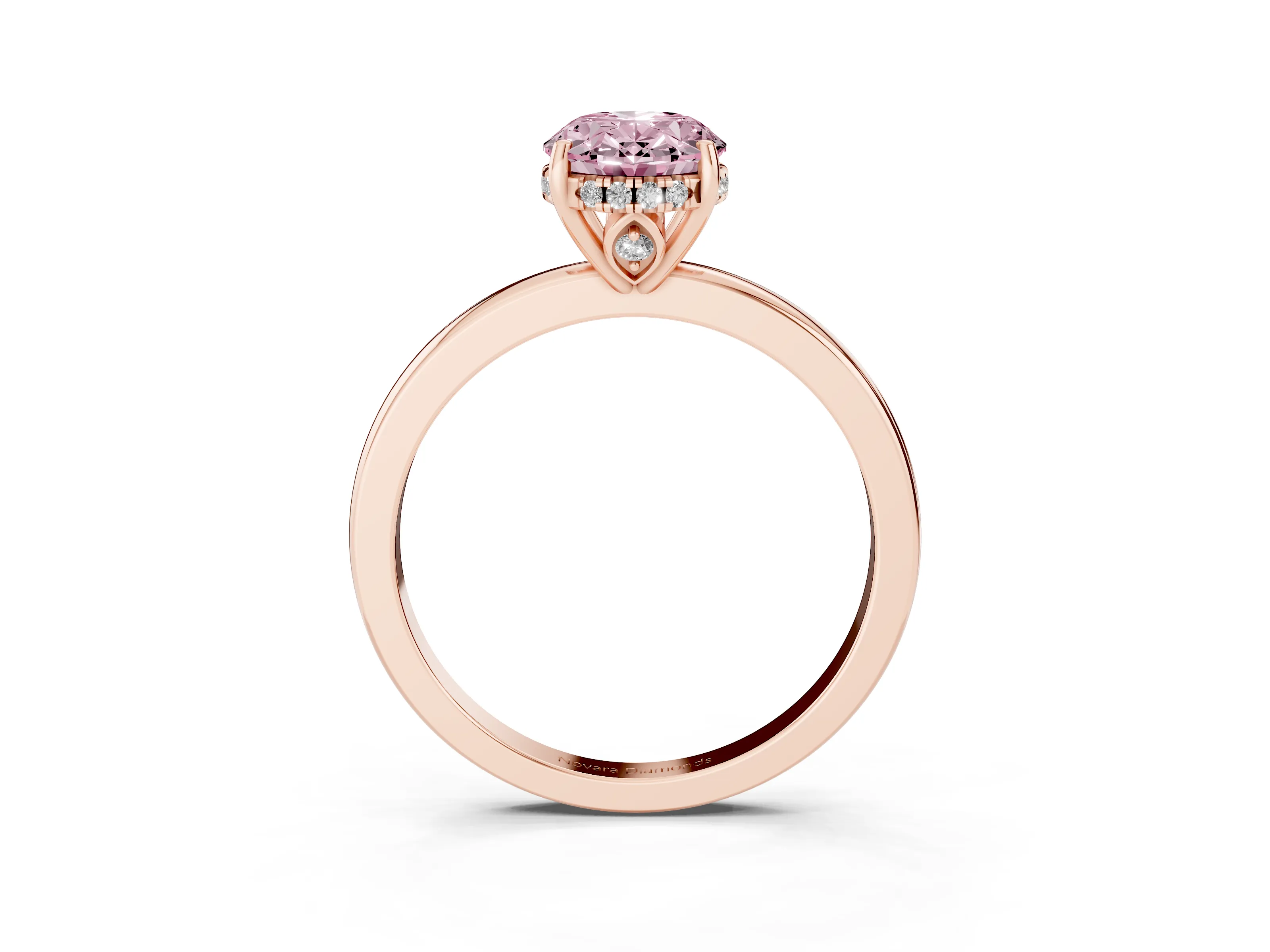 Fancy Pink Oval Cut Diamond Solitaire Ring Set in Rose gold with Plain Band and Prong Setting