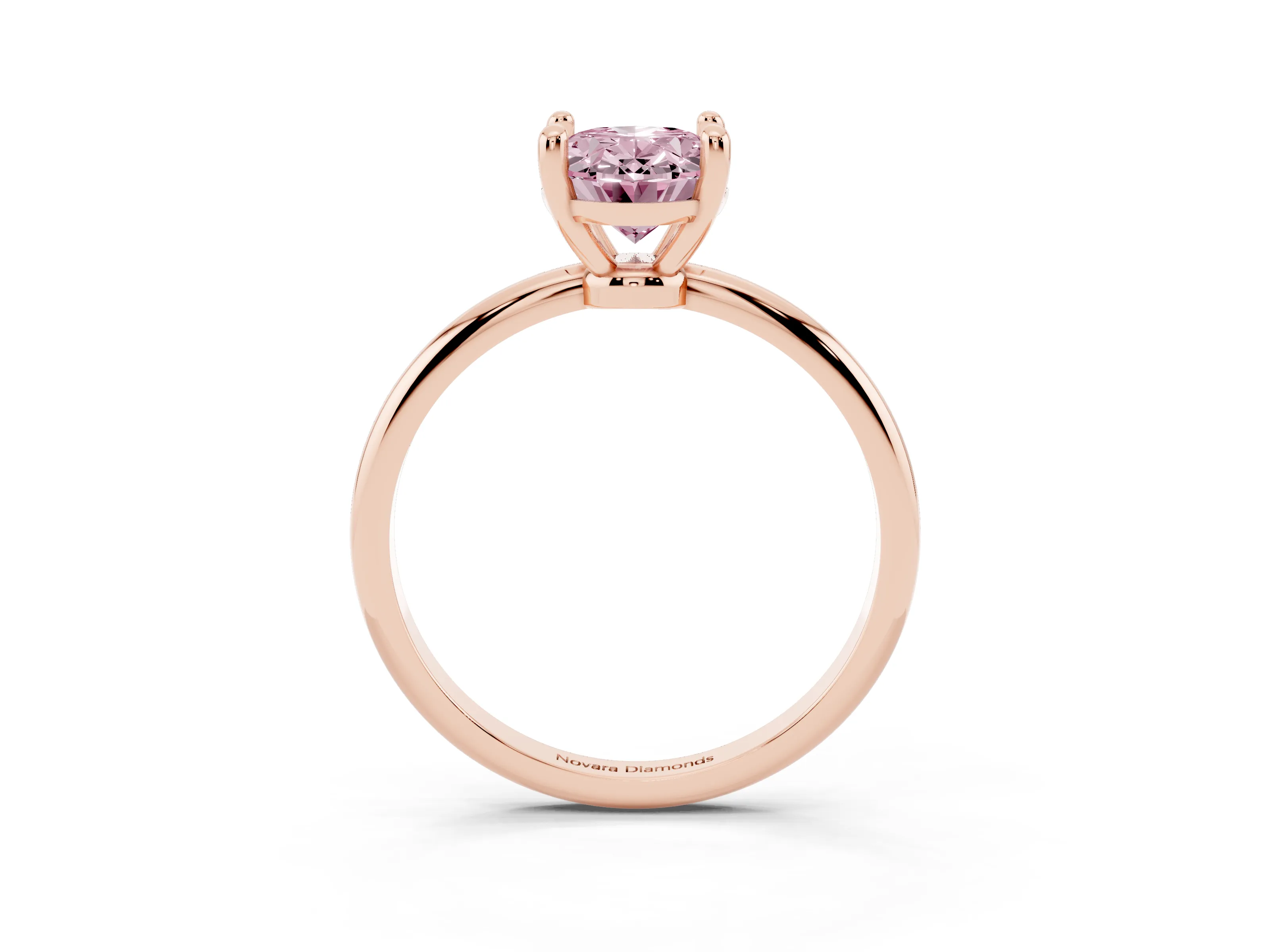 Fancy Pink Oval Cut Diamond Solitaire Ring Set in Rose gold with Secure Prong Setting on a Classic Band