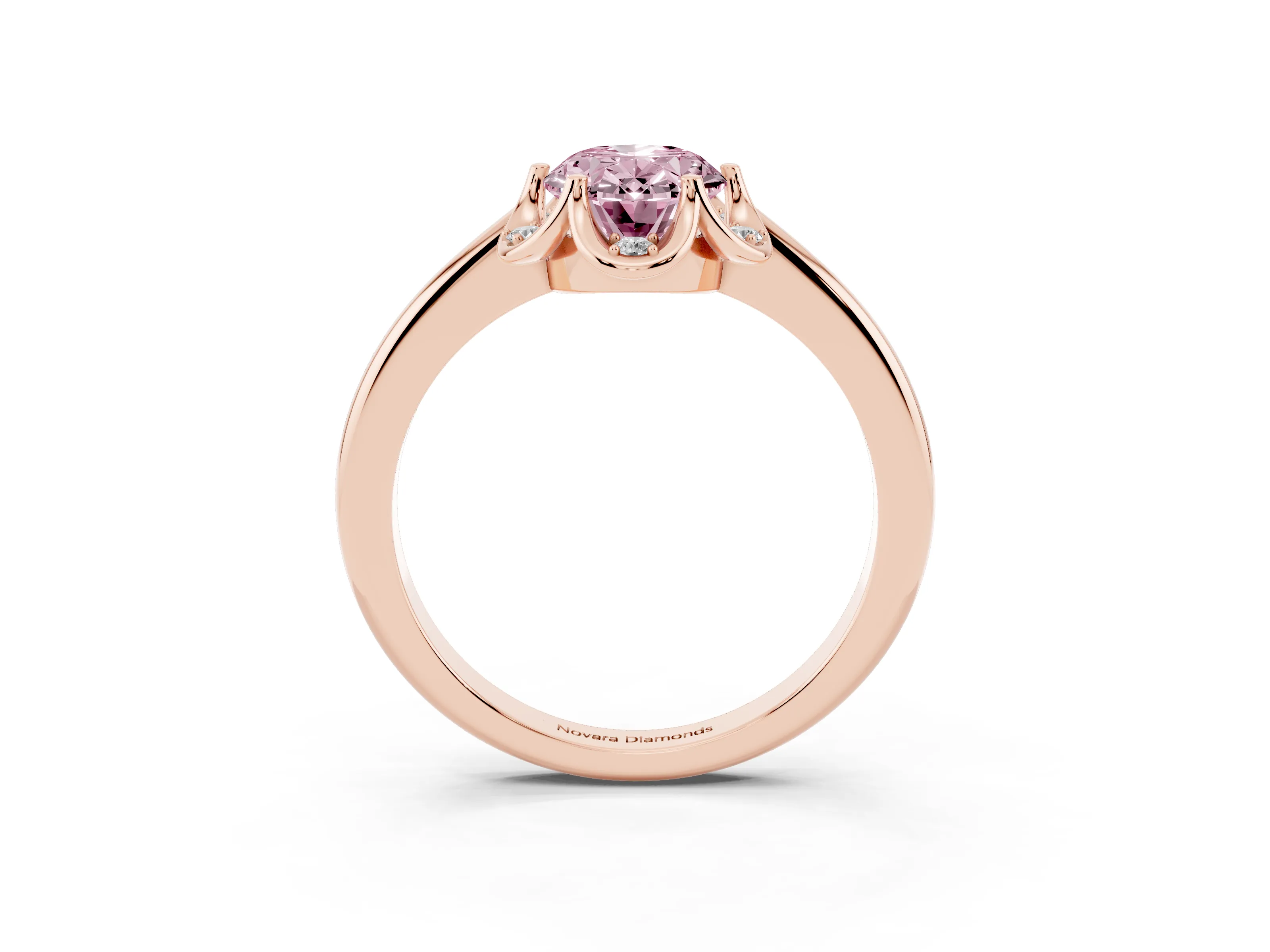 Fancy Pink Oval Cut Diamond Round Cluster Halo Ring Set in Rose gold with Solitaire Band and Prong Setting