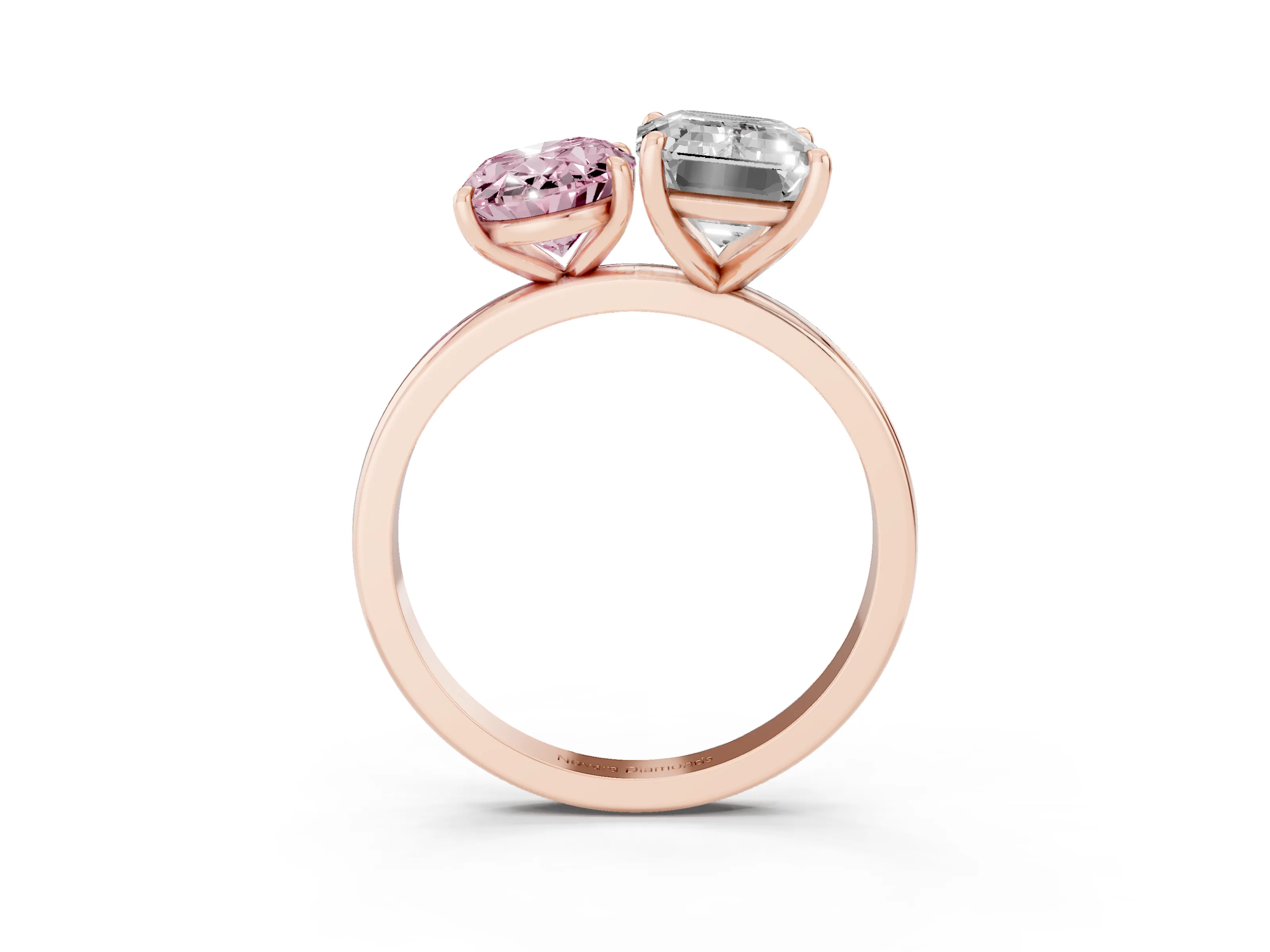 Fancy Pink Oval Cut and Emerald Cut Toi Moi Ring Set in Rose gold with Prong Setting