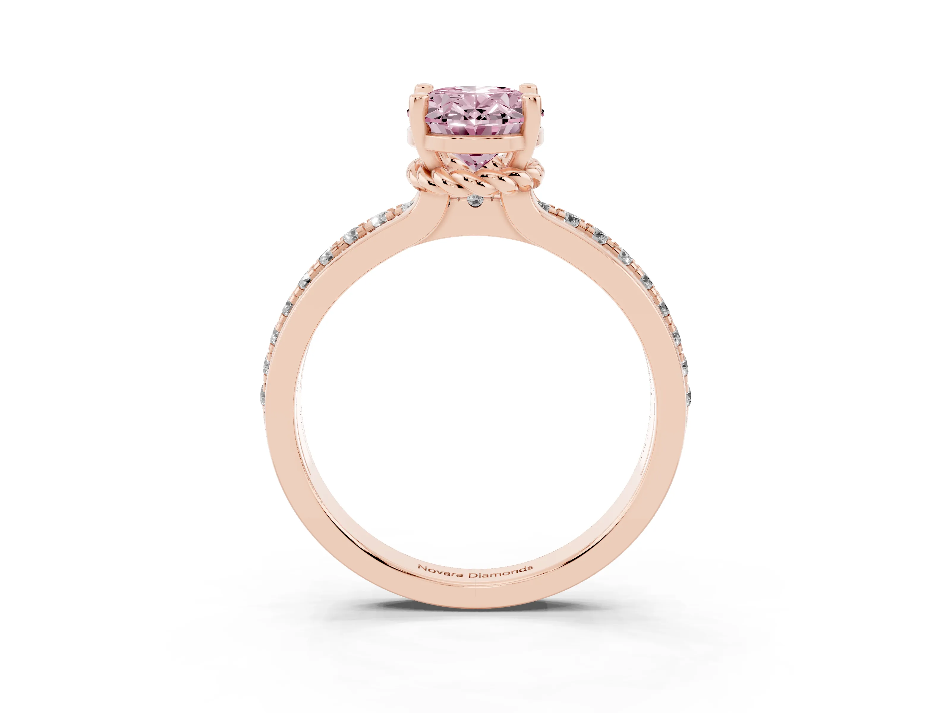 Fancy Pink Oval Cut Diamond Solitaire Ring Set in Rose gold with Channel Set Band and Prong Setting