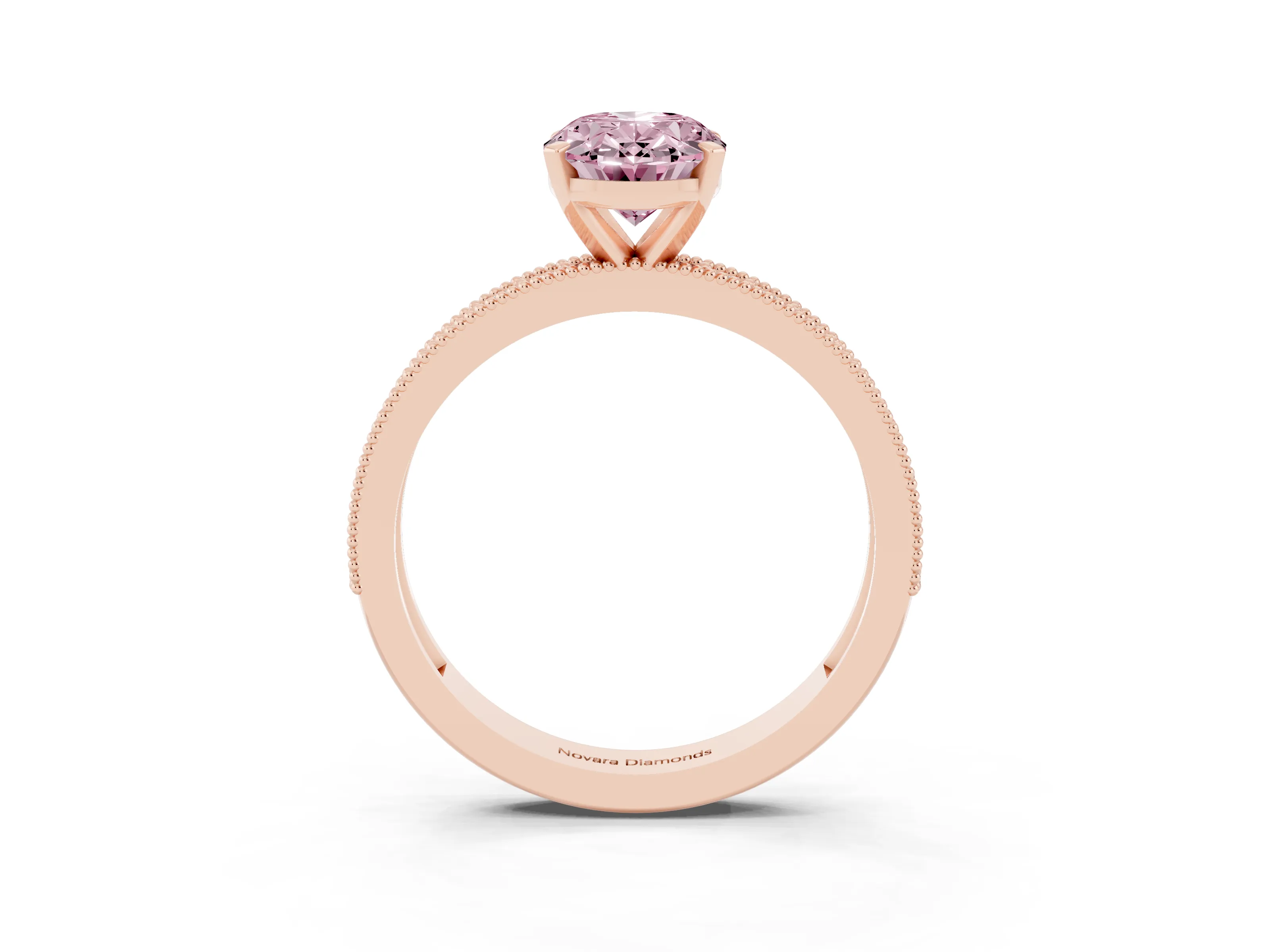 Fancy Pink Oval Cut Diamond Milgrain Pavé Engagement Ring Set in Rose gold with Prong Setting