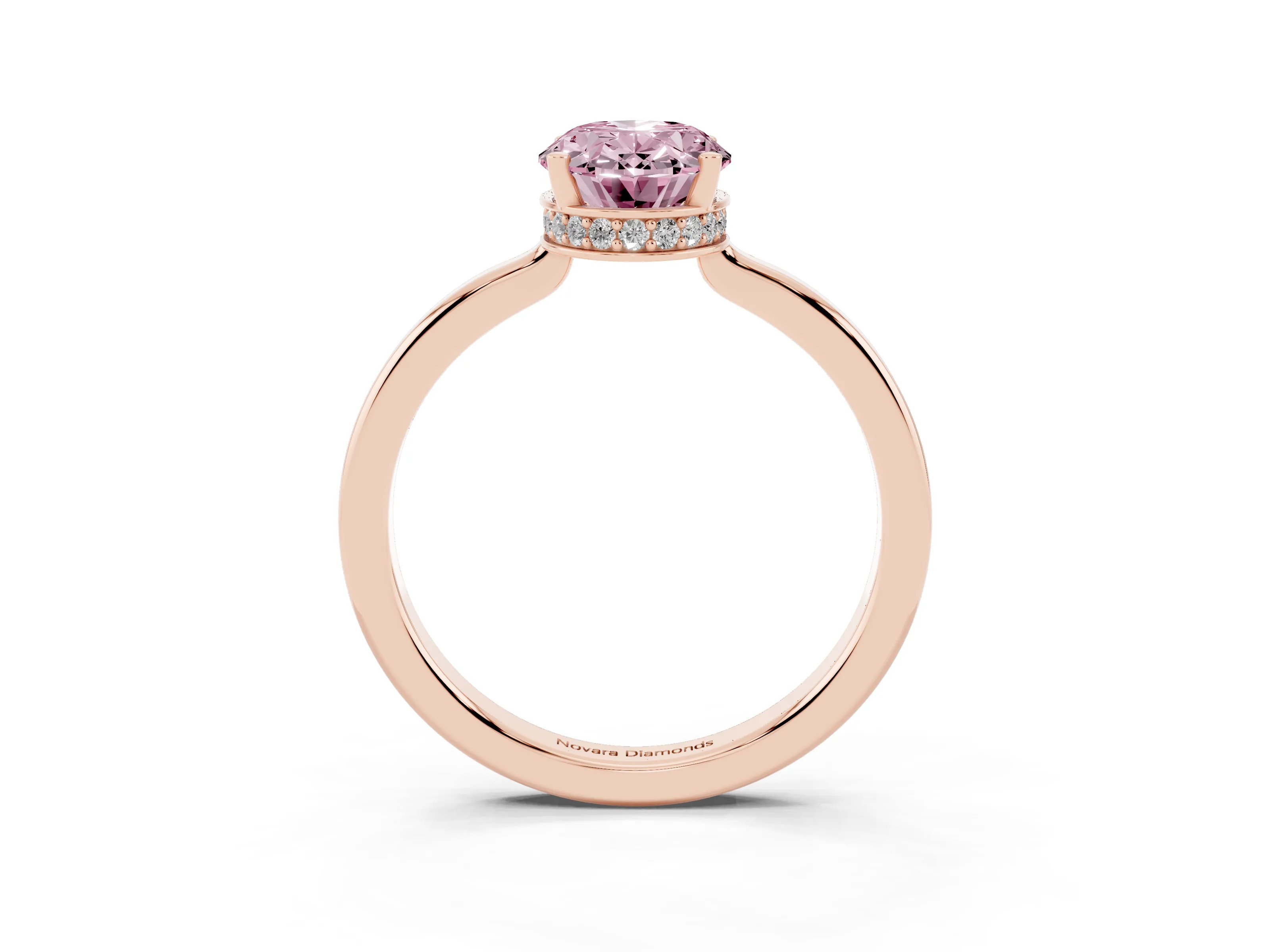 Fancy Pink Oval Cut Diamond Solitaire Engagement Ring Set in Rose gold with Prong Setting on a Plain Band