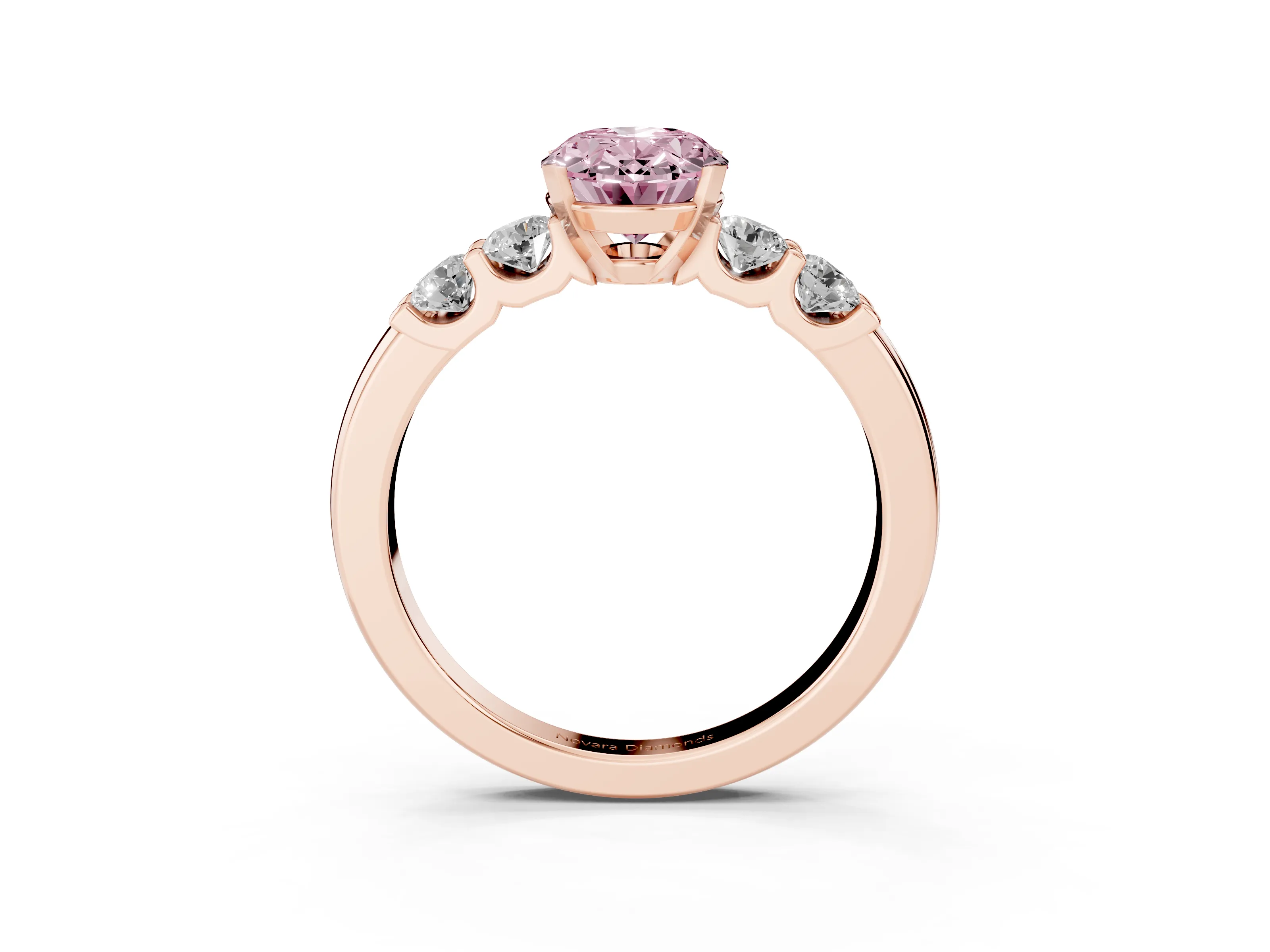 Fancy Pink Oval Cut Diamond Five-Stone Prong Set Engagement Ring Set in Rose gold with Channel Band