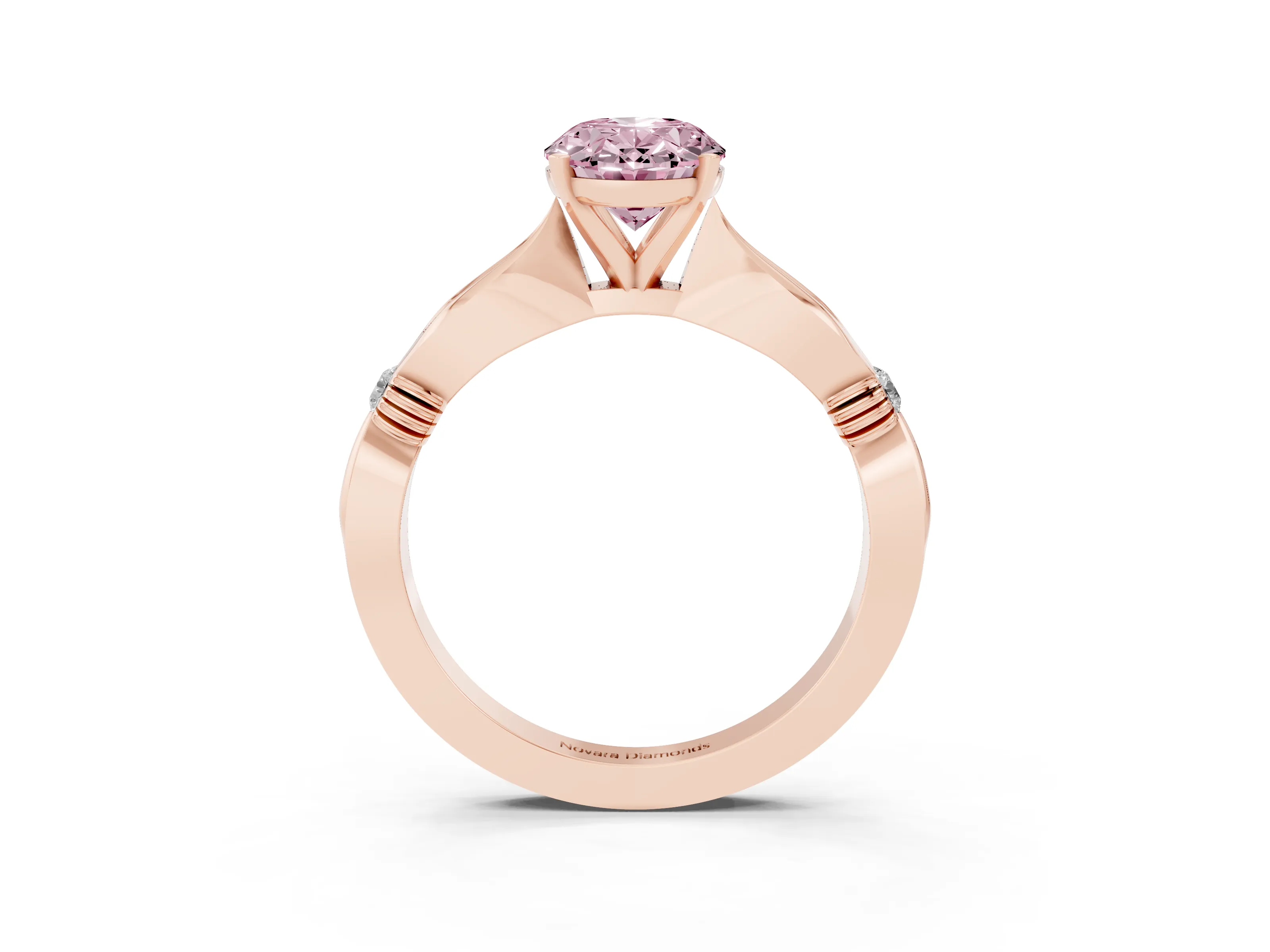 Fancy Pink Oval Cut Diamond Solitaire Twisted Band Ring Set in Rose gold with Accent Stones and Prong Setting