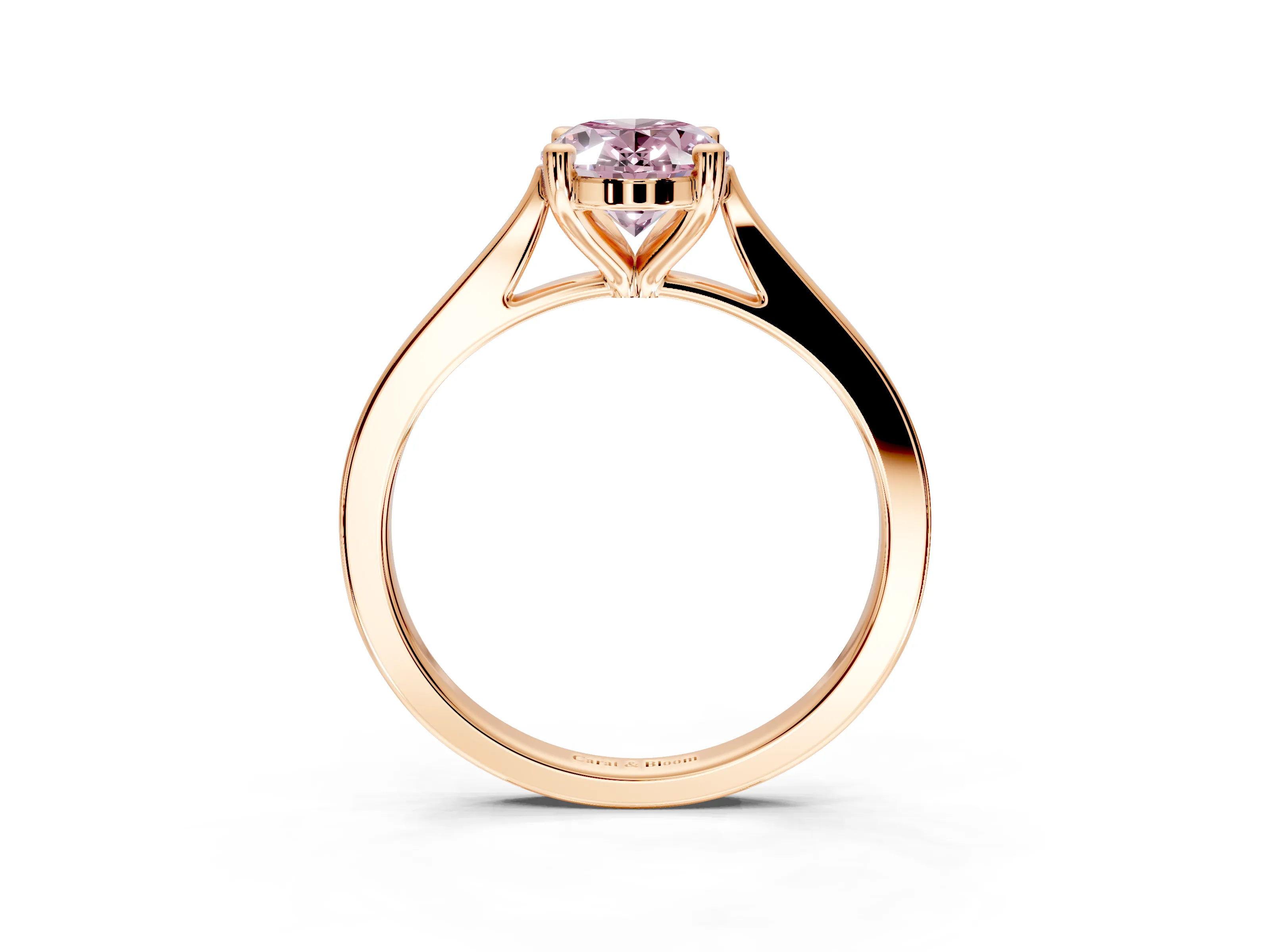 Solitaire Engagement Ring Setting for Fancy Pink Oval Center with Tapered Shoulders and Prong Head in Rose Gold