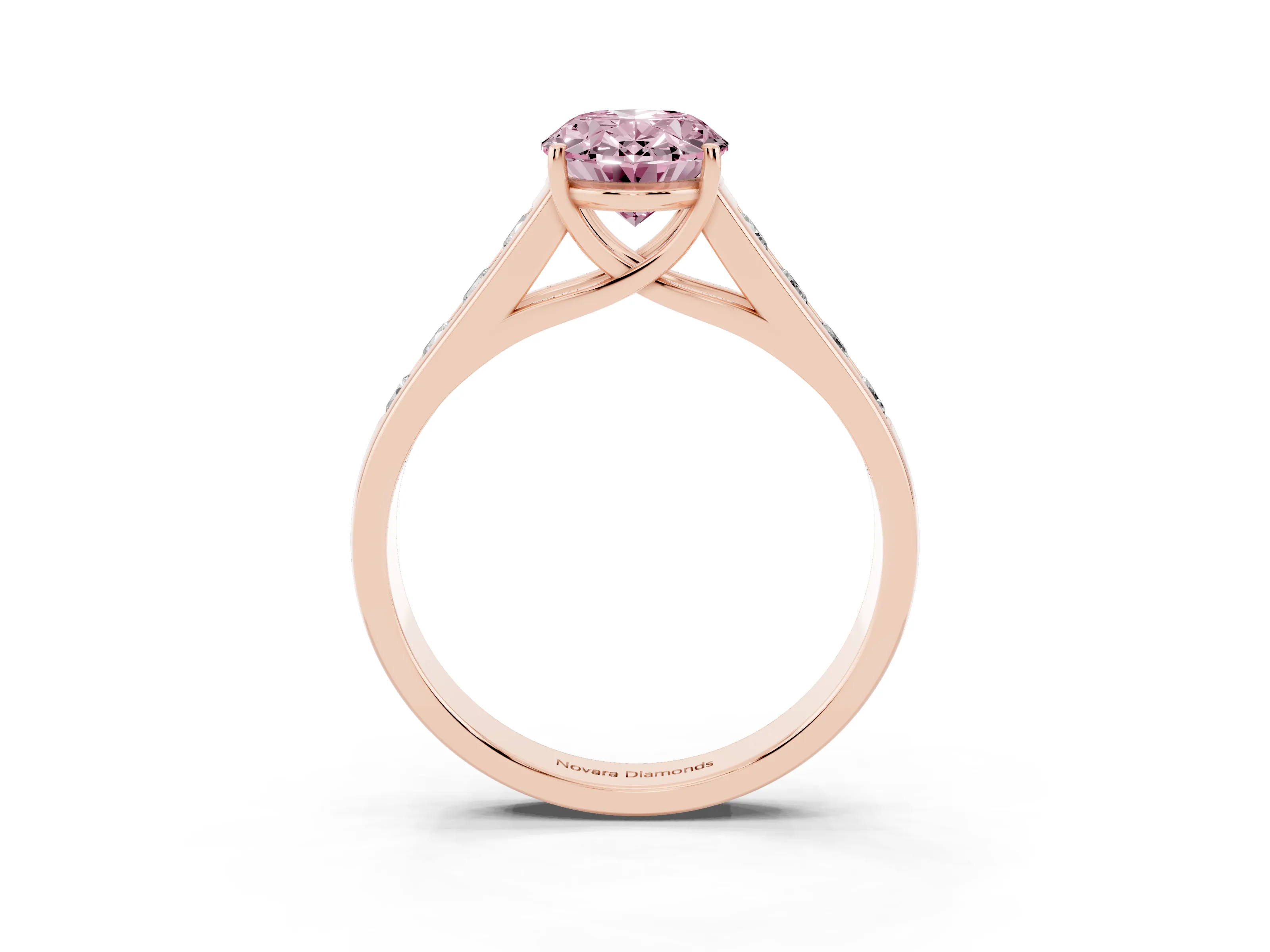 Oval Cathedral Channel Set Engagement Ring Setting for a Fancy Pink Lab-Grown Diamond | Rose Gold