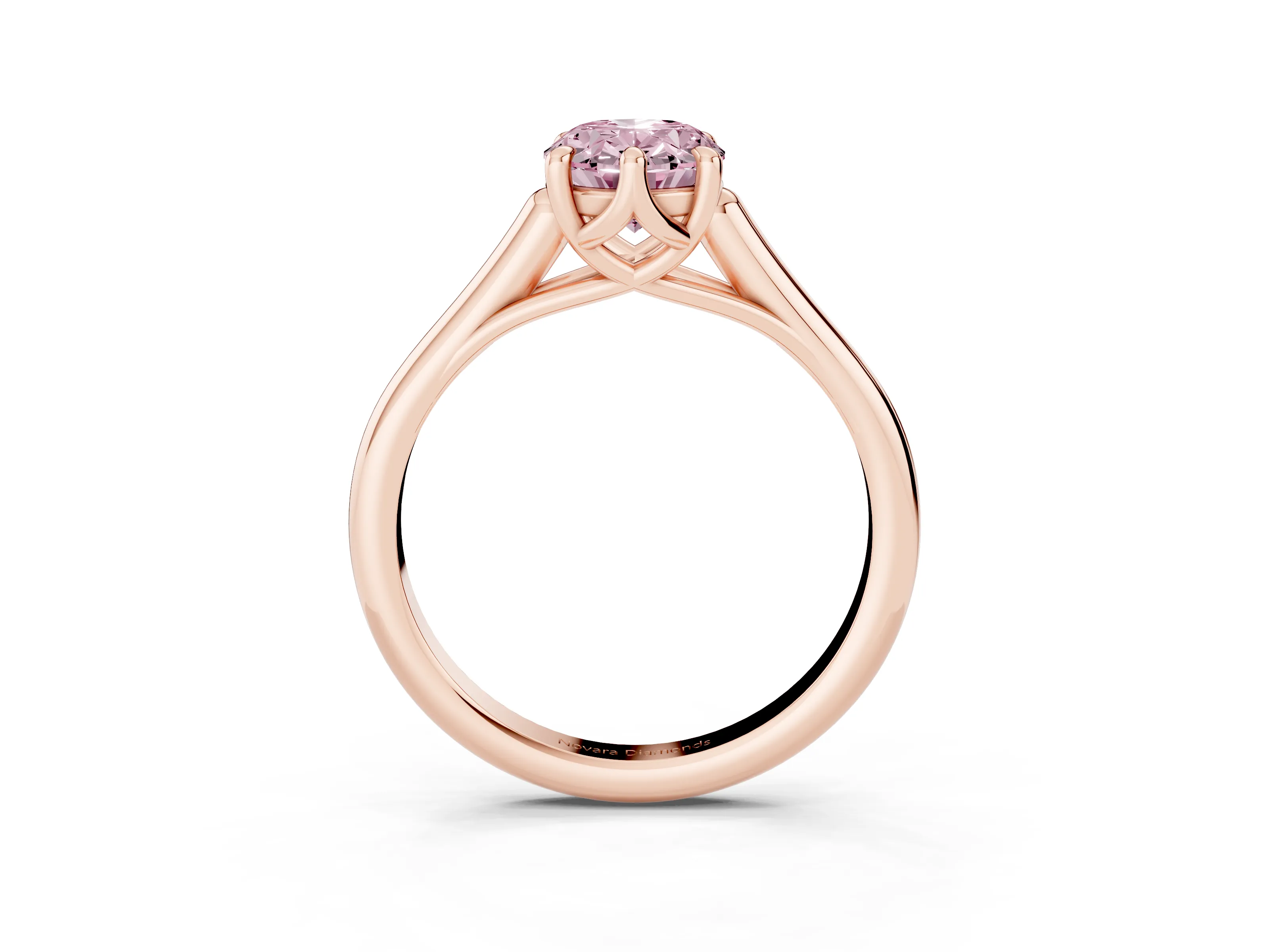 Fancy Pink Oval Cut Diamond Solitaire Engagement Ring Set in Rose gold with Prong Setting and Plain Classic Band