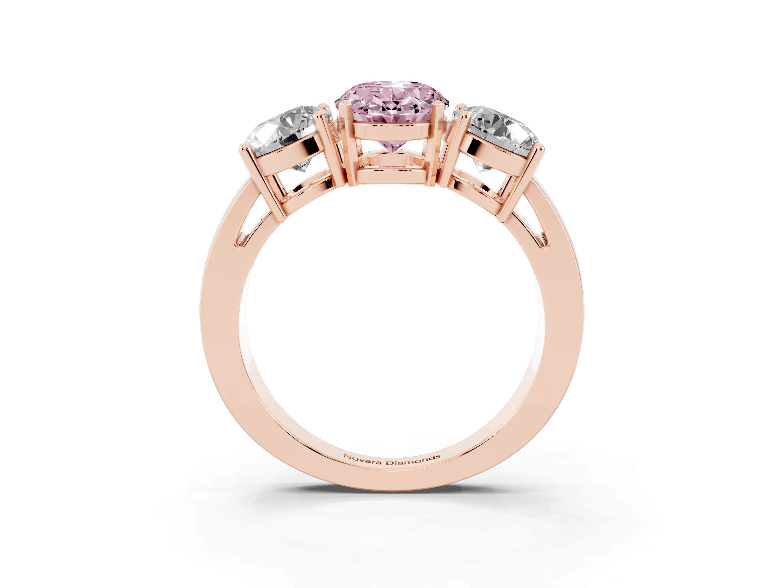 Oval Three Stone Engagement Ring Setting for a Fancy Pink Lab-Grown Diamond | Wide Plain Band | Rose Gold