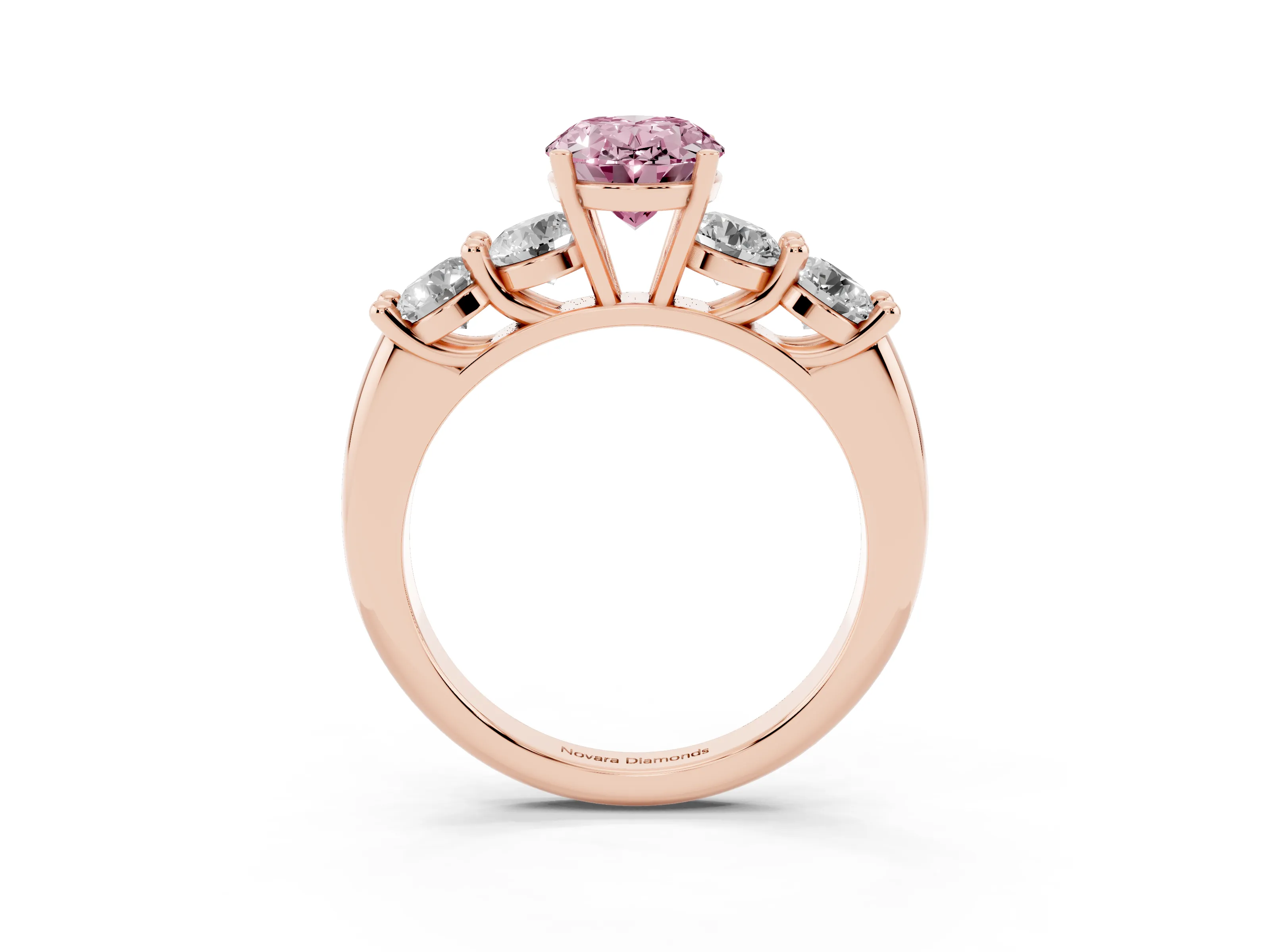 Fancy Pink Oval Cut Diamond Five-Stone Prong Set Ring Set in Rose gold with Classic Band