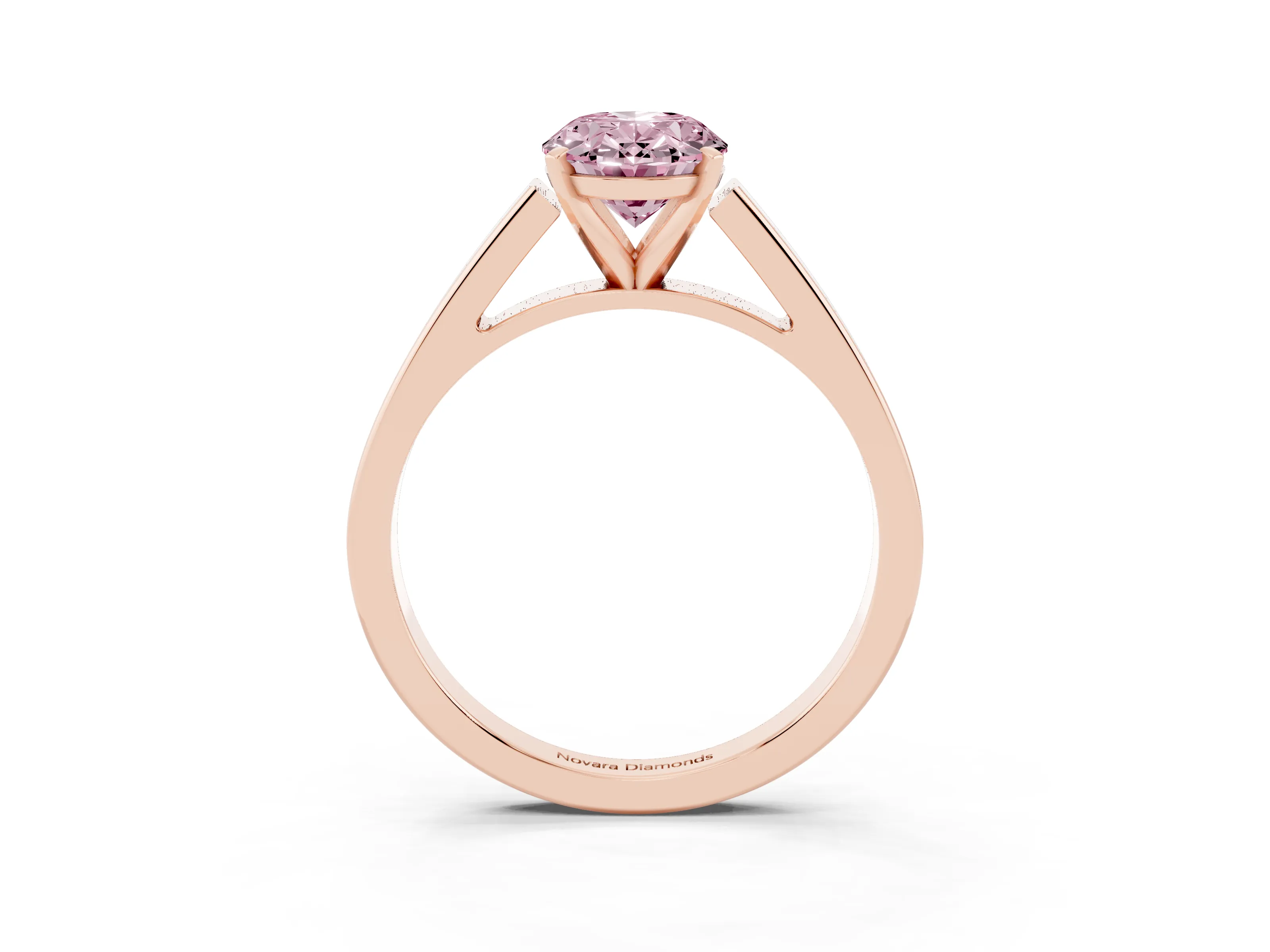 Fancy Pink Oval Cut Diamond Solitaire Engagement Ring Set in Rose gold with Prong Setting and Tapered Band