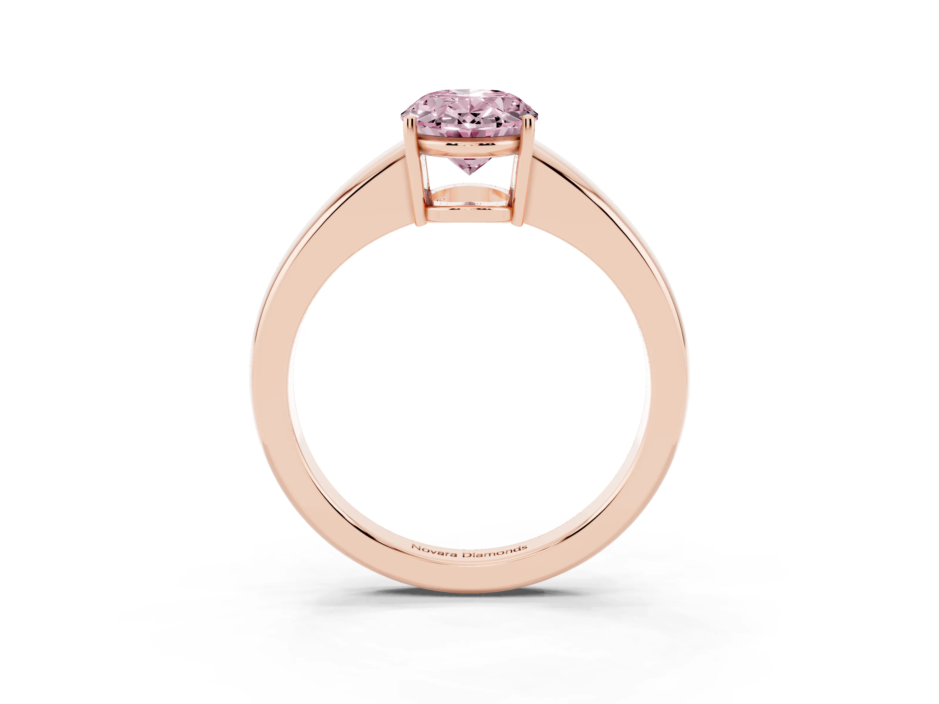 Fancy Pink Oval Cut Diamond Solitaire Ring Set in Rose gold with Tapered Band and Prong Setting
