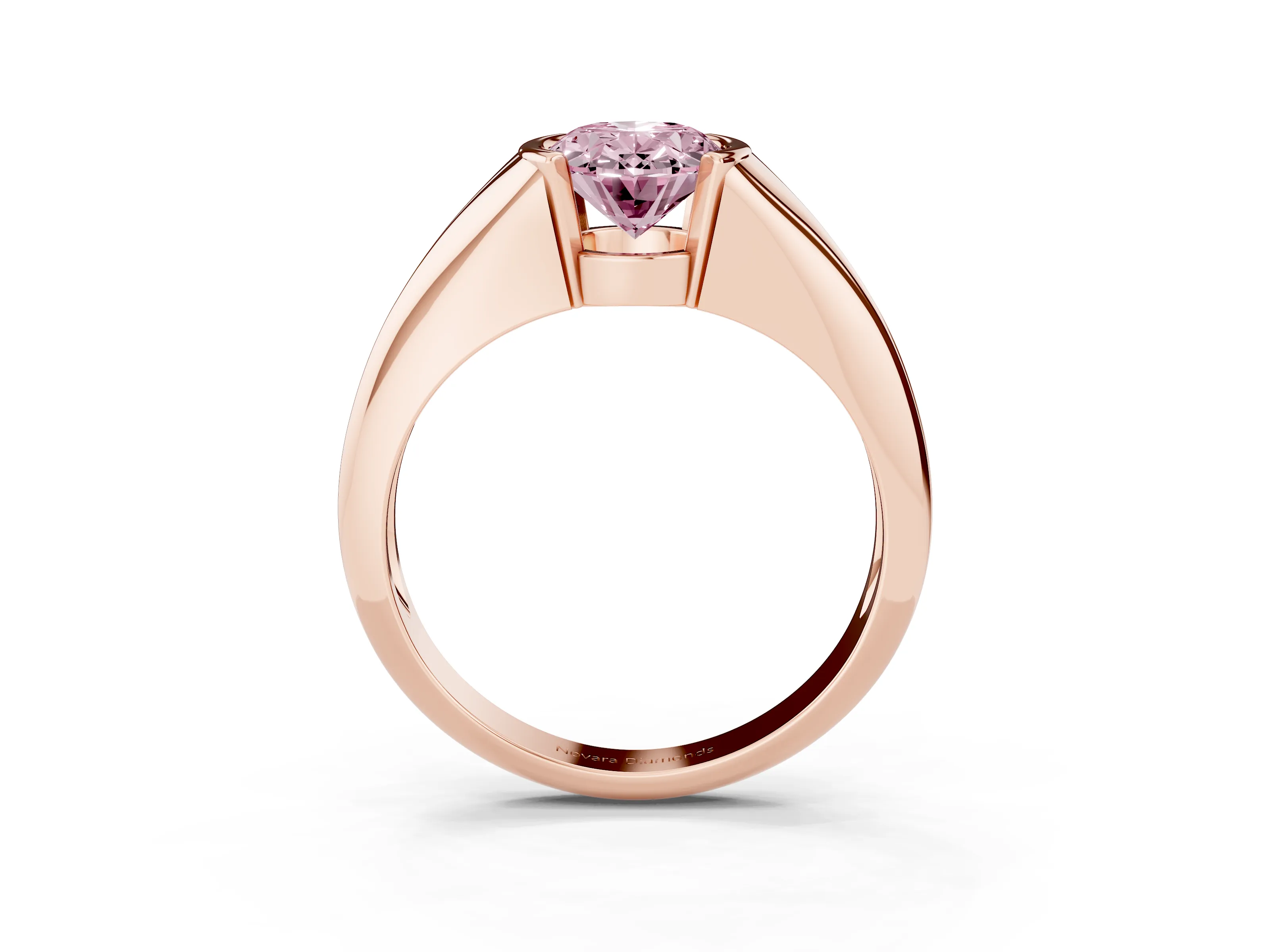 Fancy Pink Oval Cut Diamond Solitaire Tension Set Ring Set in Rose gold