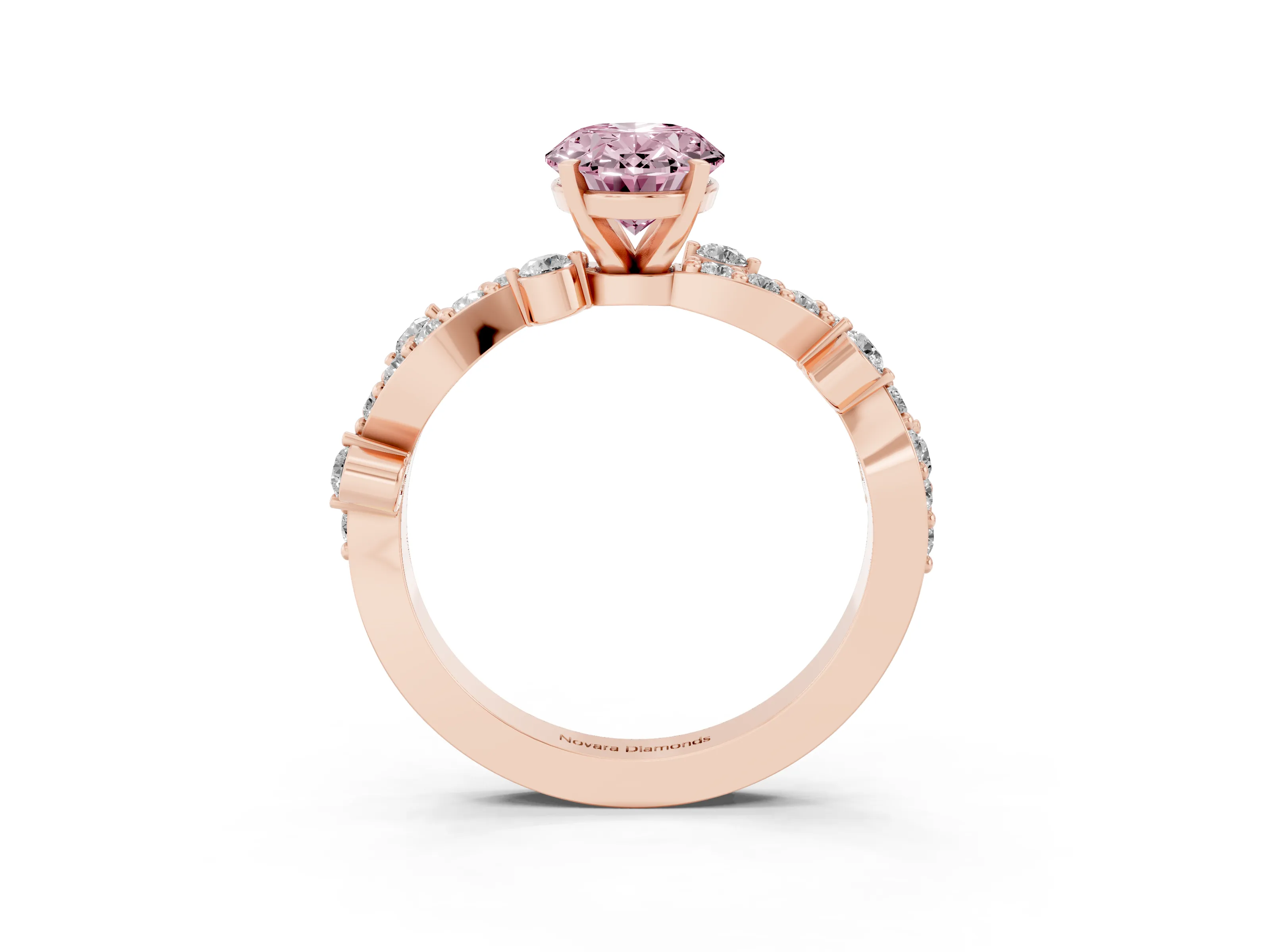 Fancy Pink Oval Cut Diamond Solitaire Twisted Band Set in Rose gold with Pavé Setting