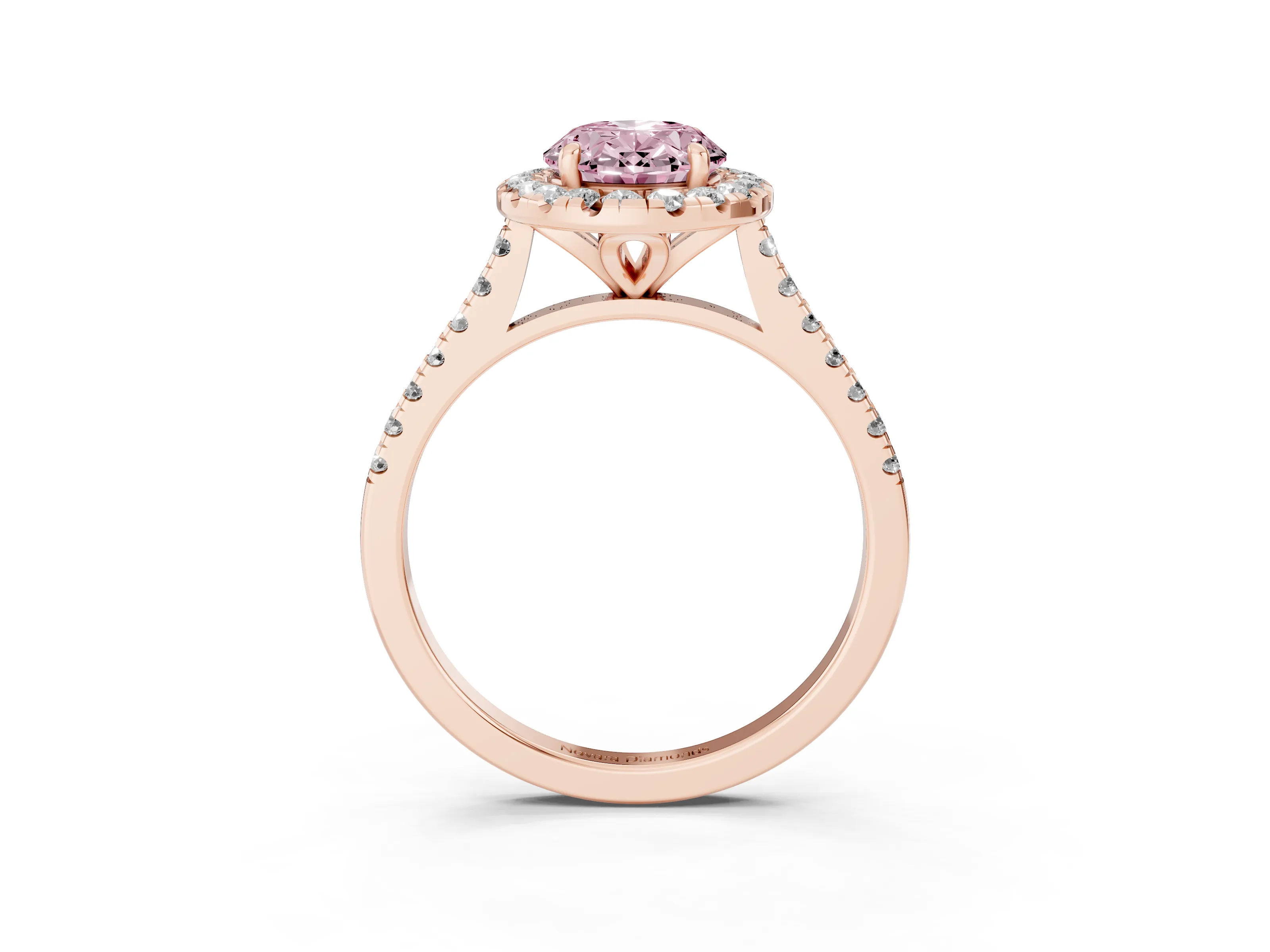 Fancy Pink Oval Cut Diamond Cushion Halo Ring Set in Rose gold with Pavé Band
